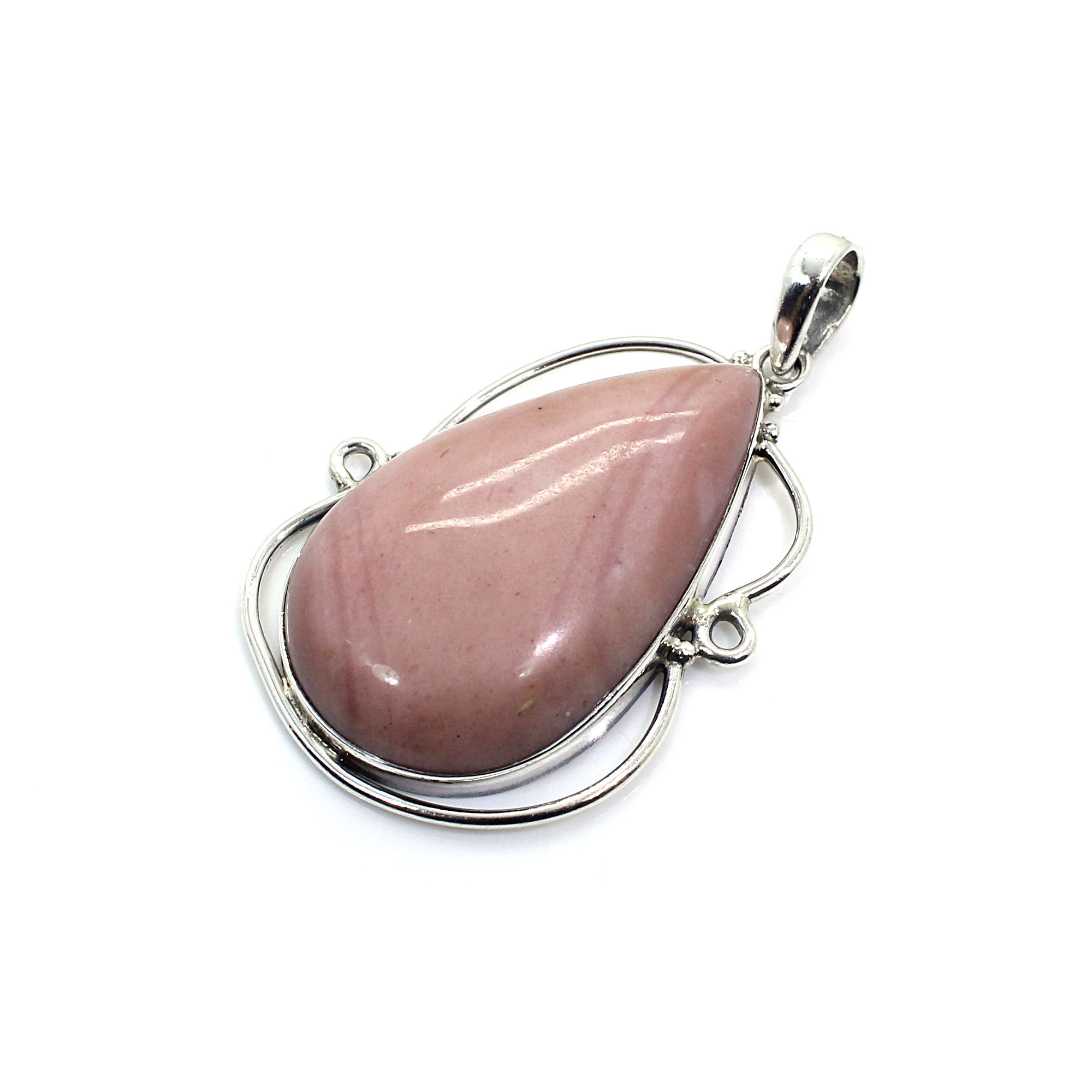 Natural Pink Opal Sterling Silver Filigree Designer Pendant