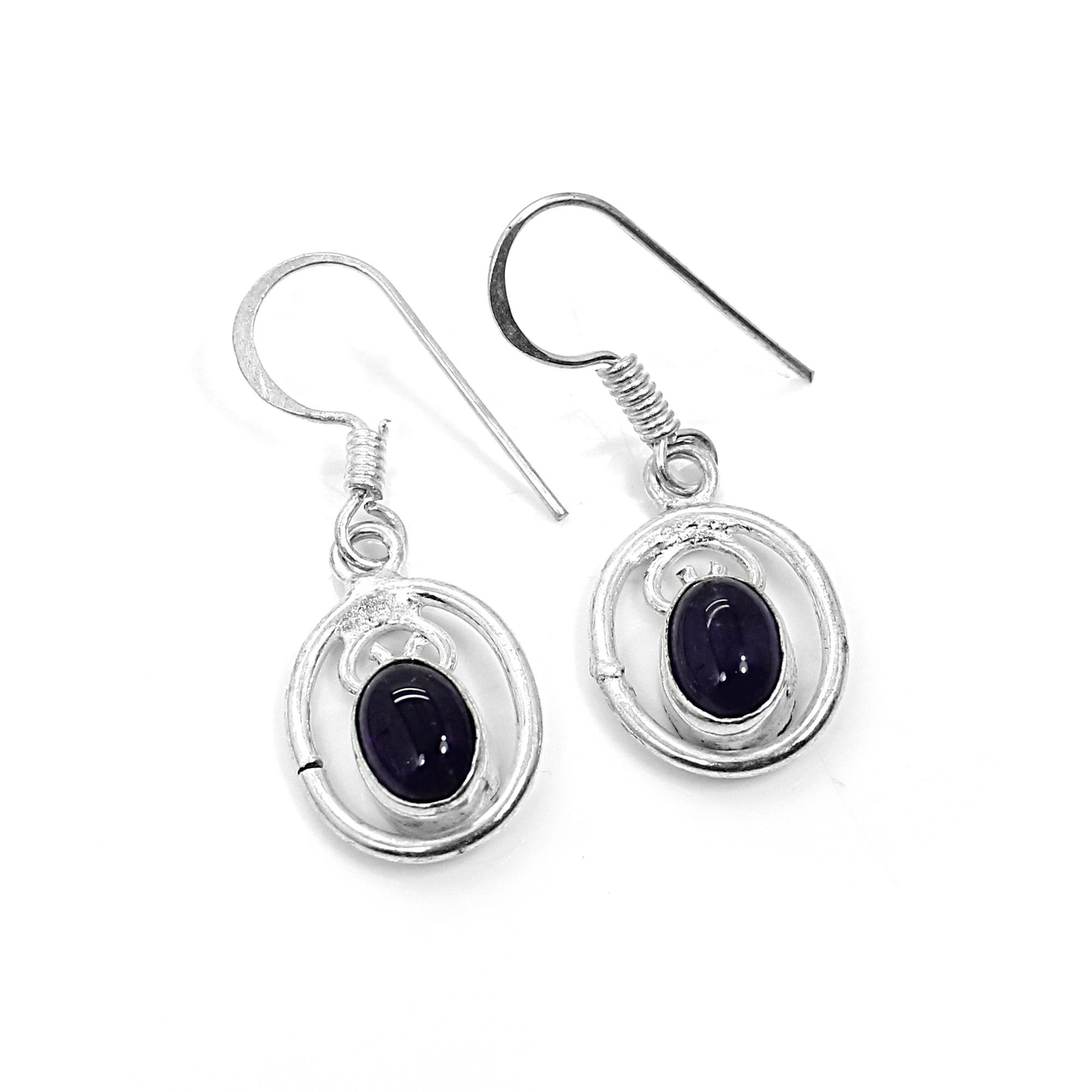 Natural Purple Amethyst Silver Dangle Earrings