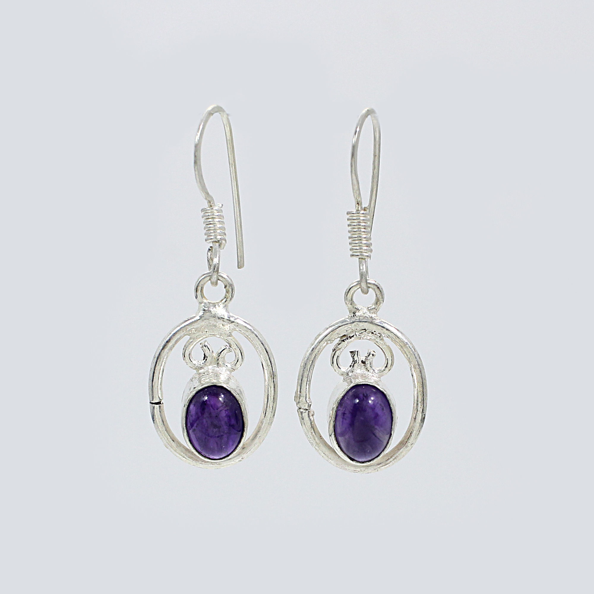 Natural Purple Amethyst Silver Dangle Earrings