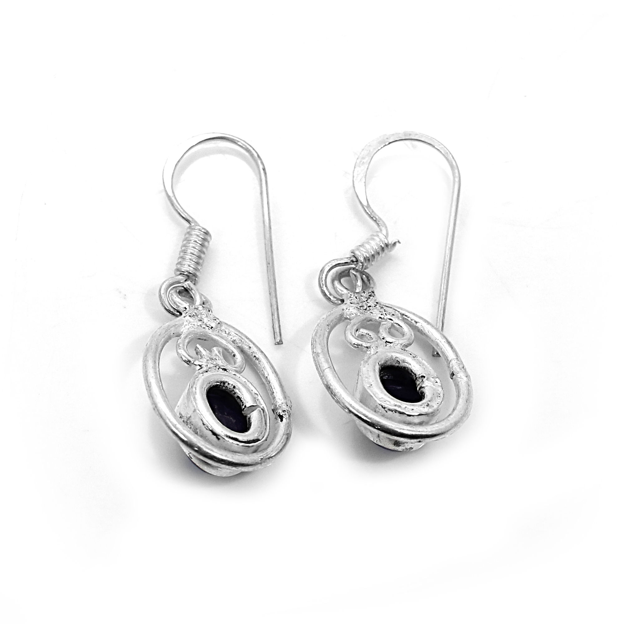 Natural Purple Amethyst Silver Dangle Earrings