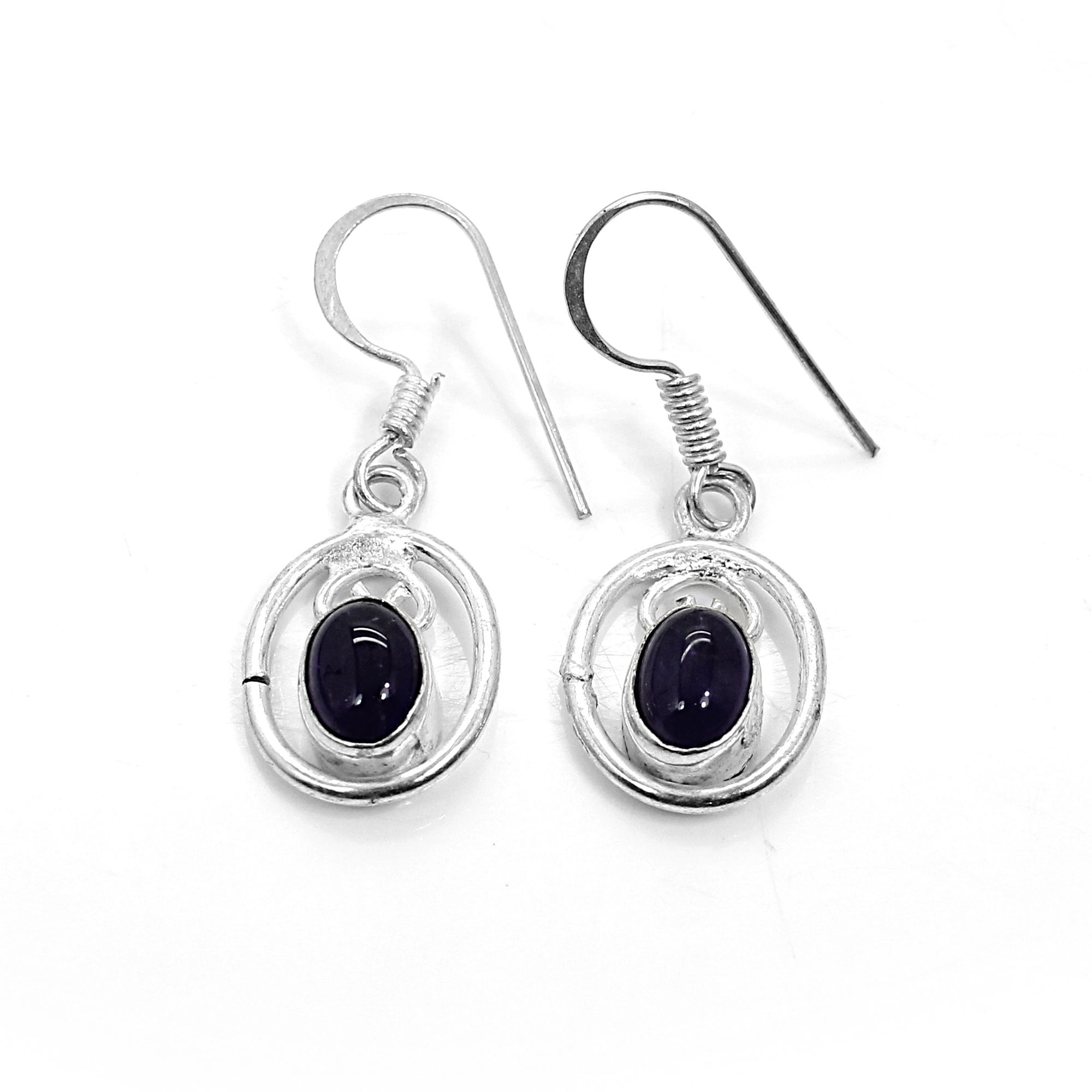 Natural Purple Amethyst Silver Dangle Earrings