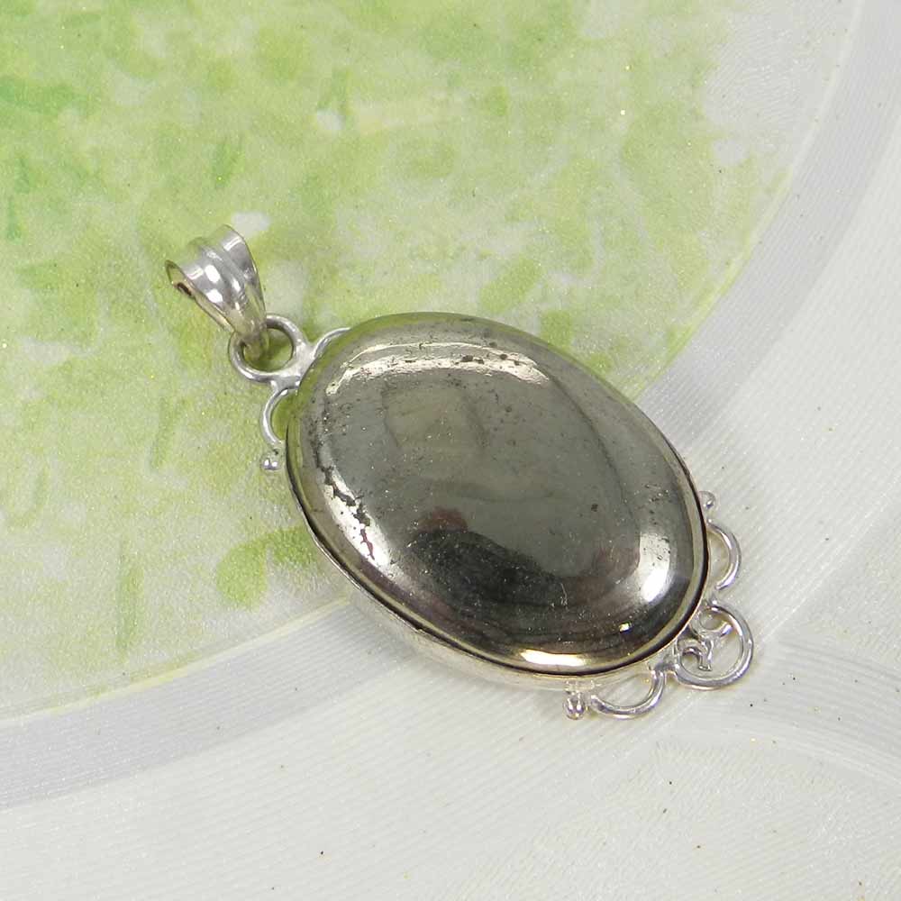 Natural Pyrite 925 Sterling Silver Designer Bezel Set Pendant