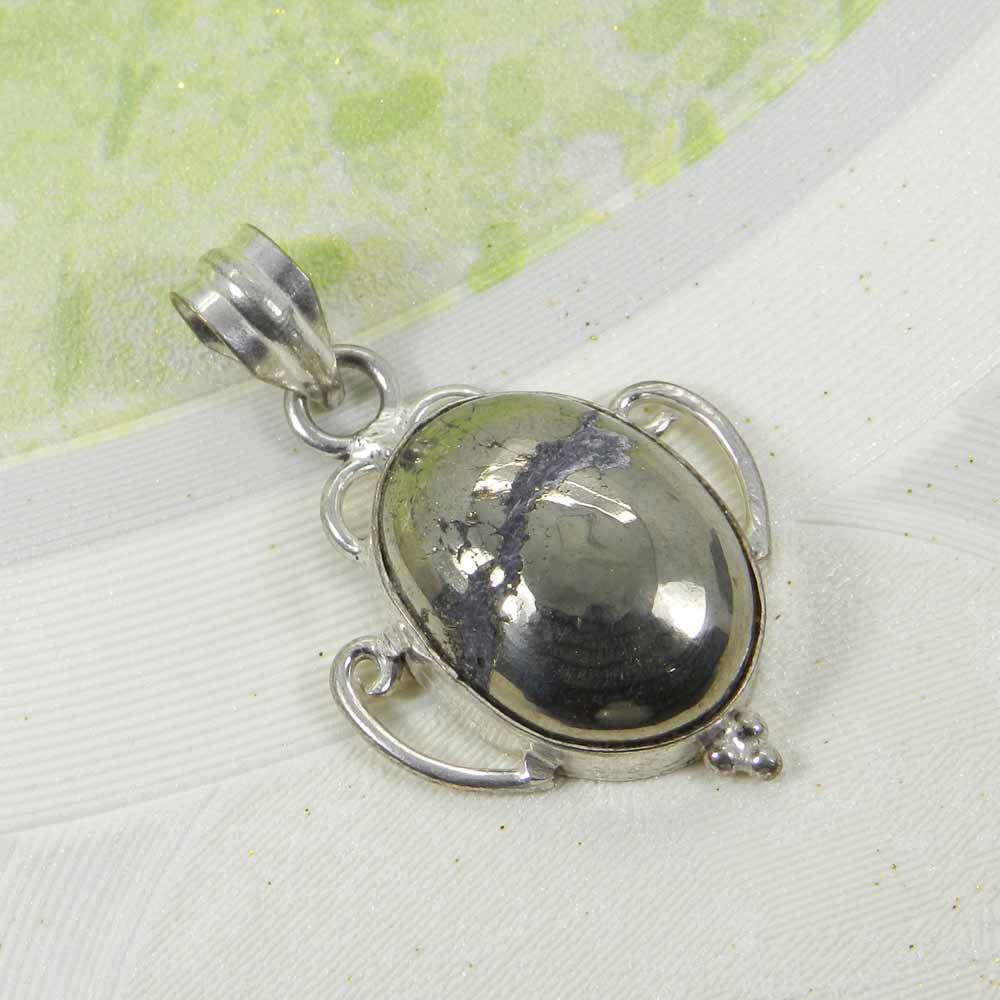 Natural Pyrite 925 Sterling Silver Designer Bezel Set Pendant