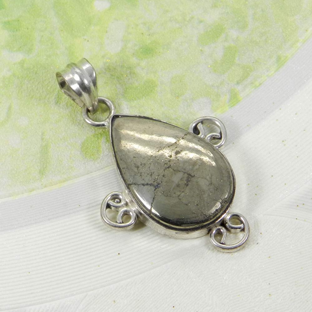 Natural Pyrite 925 Sterling Silver Designer Bezel Set Pendant