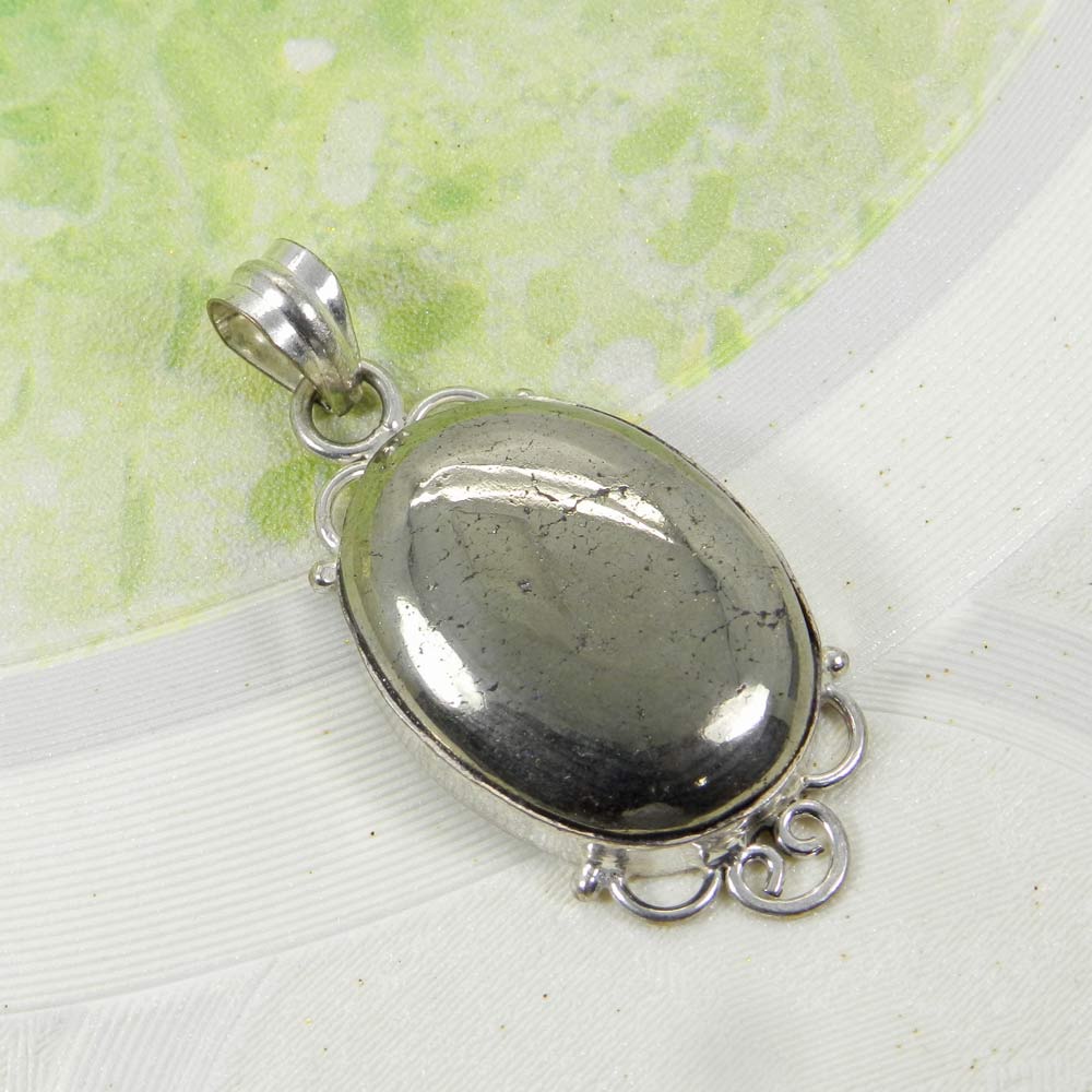 Natural Pyrite 925 Sterling Silver Designer Bezel Set Pendant