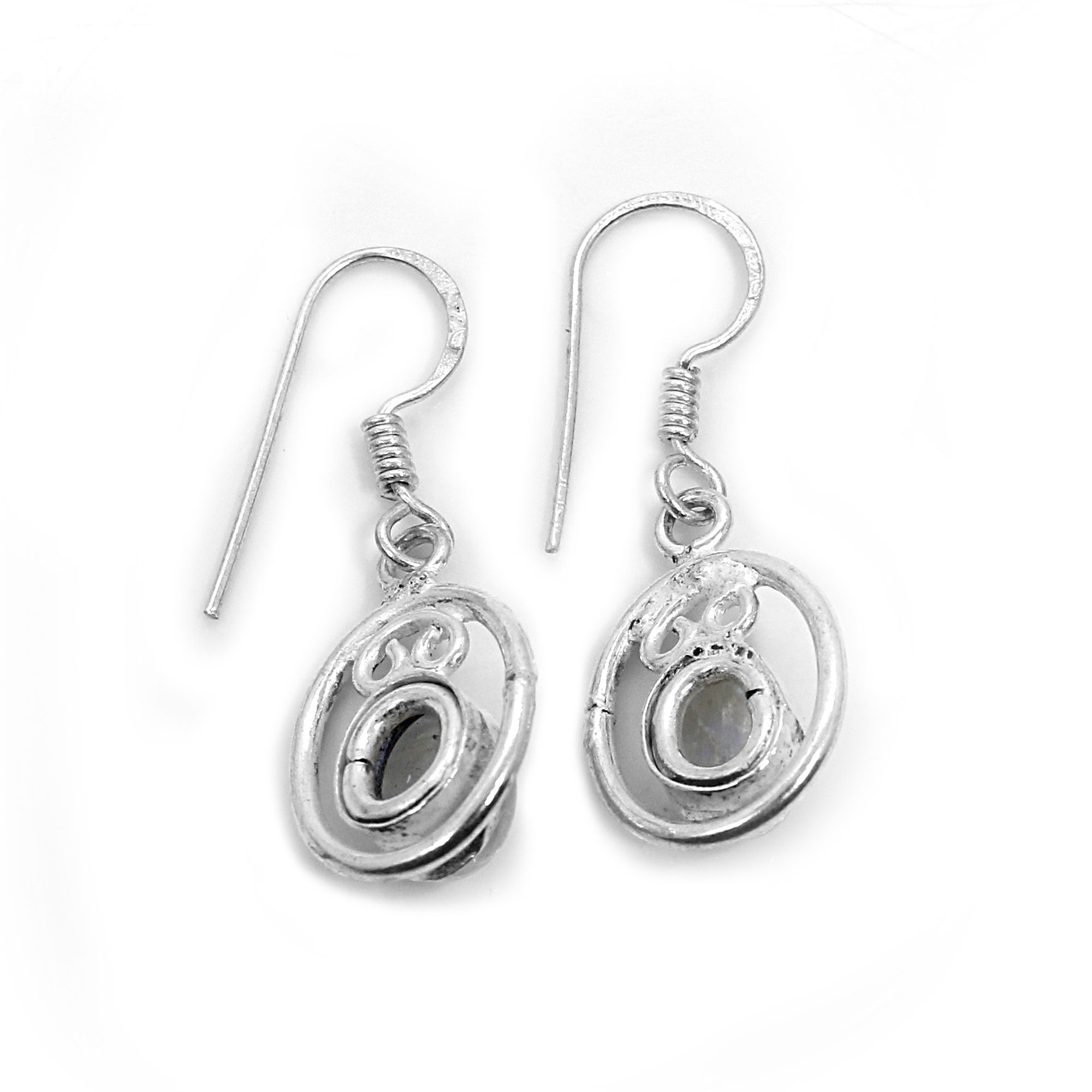 Natural Rainbow Moonstone Silver Dangle Earrings