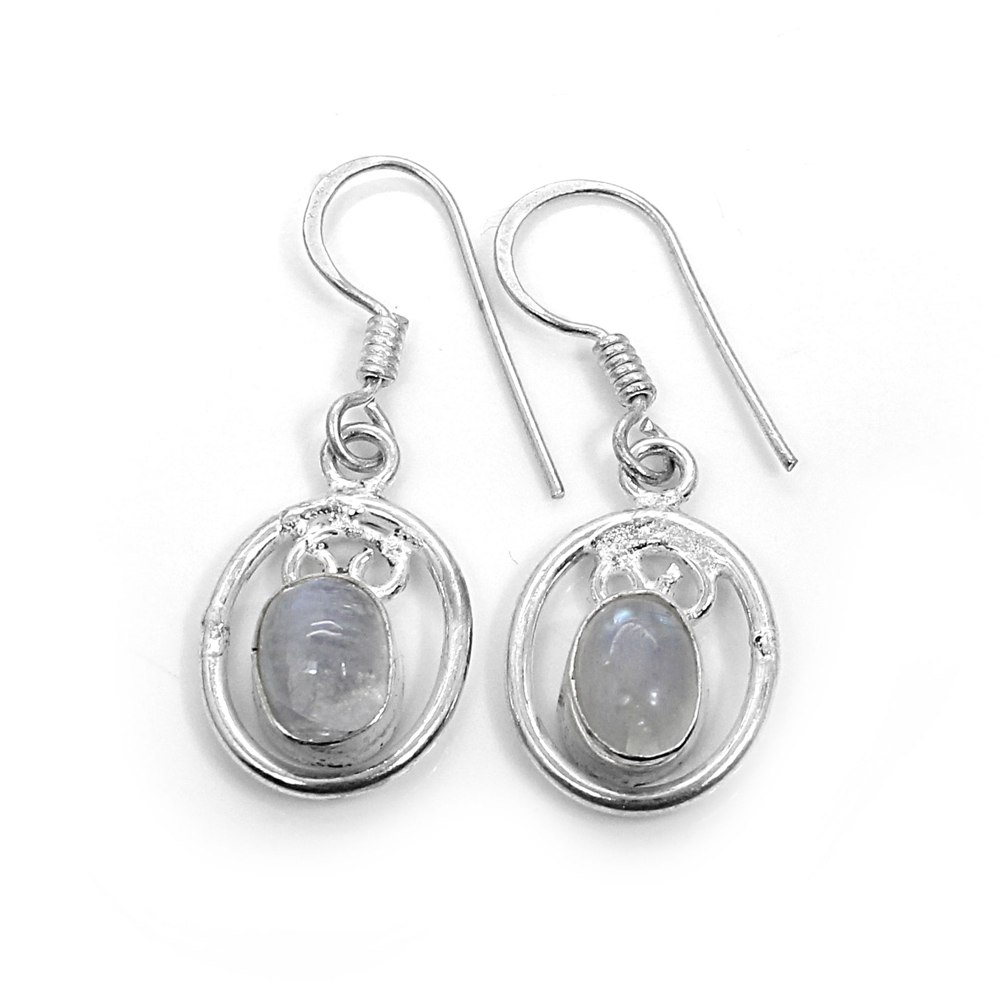 Natural Rainbow Moonstone Silver Dangle Earrings