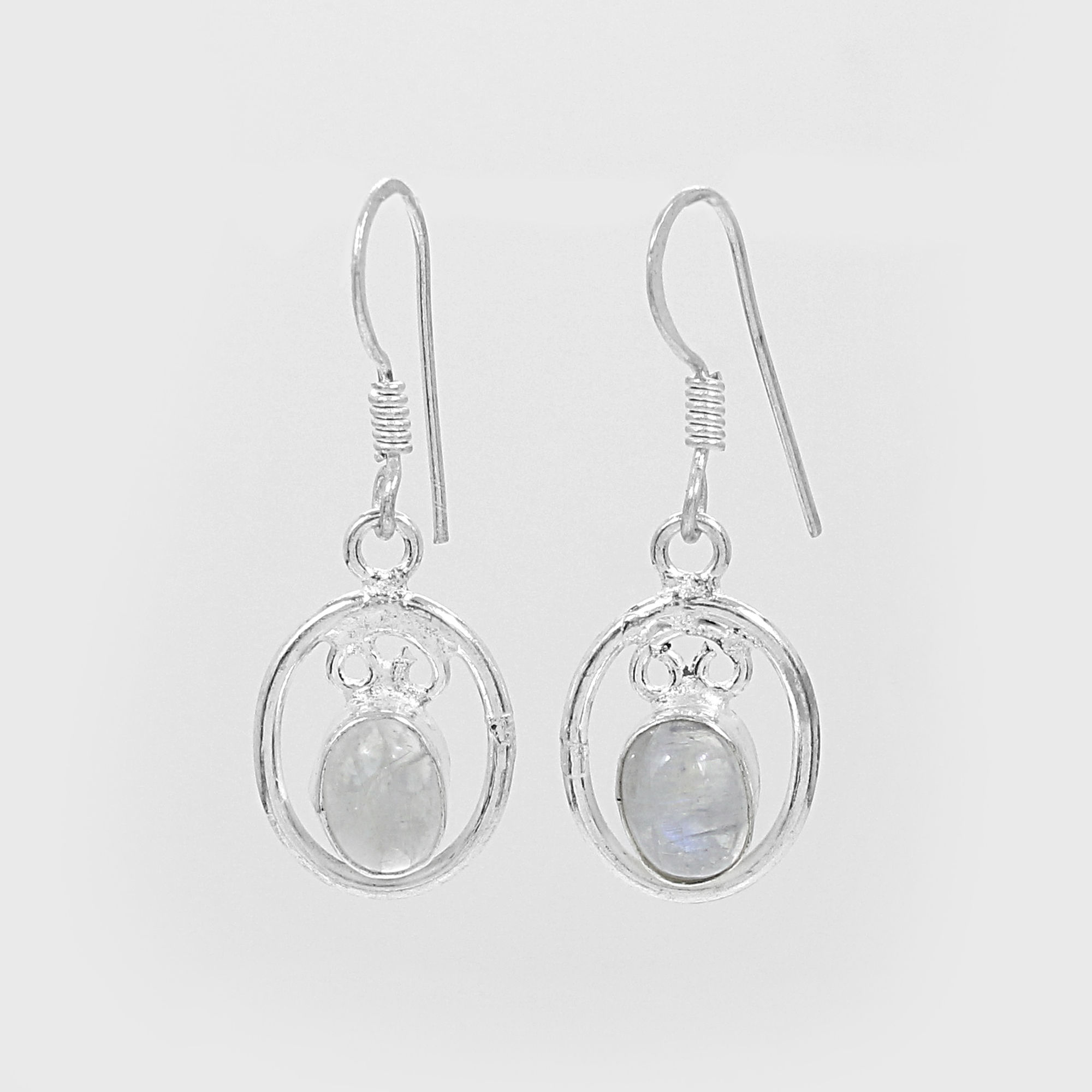 Natural Rainbow Moonstone Silver Dangle Earrings