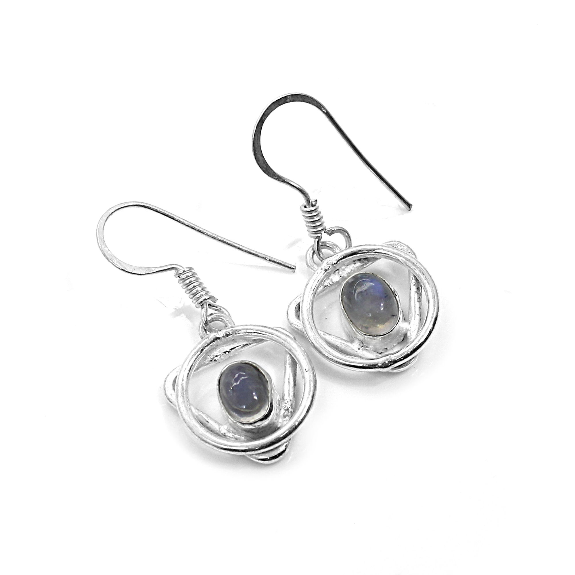 Natural Rainbow Moonstone Silver Earrings