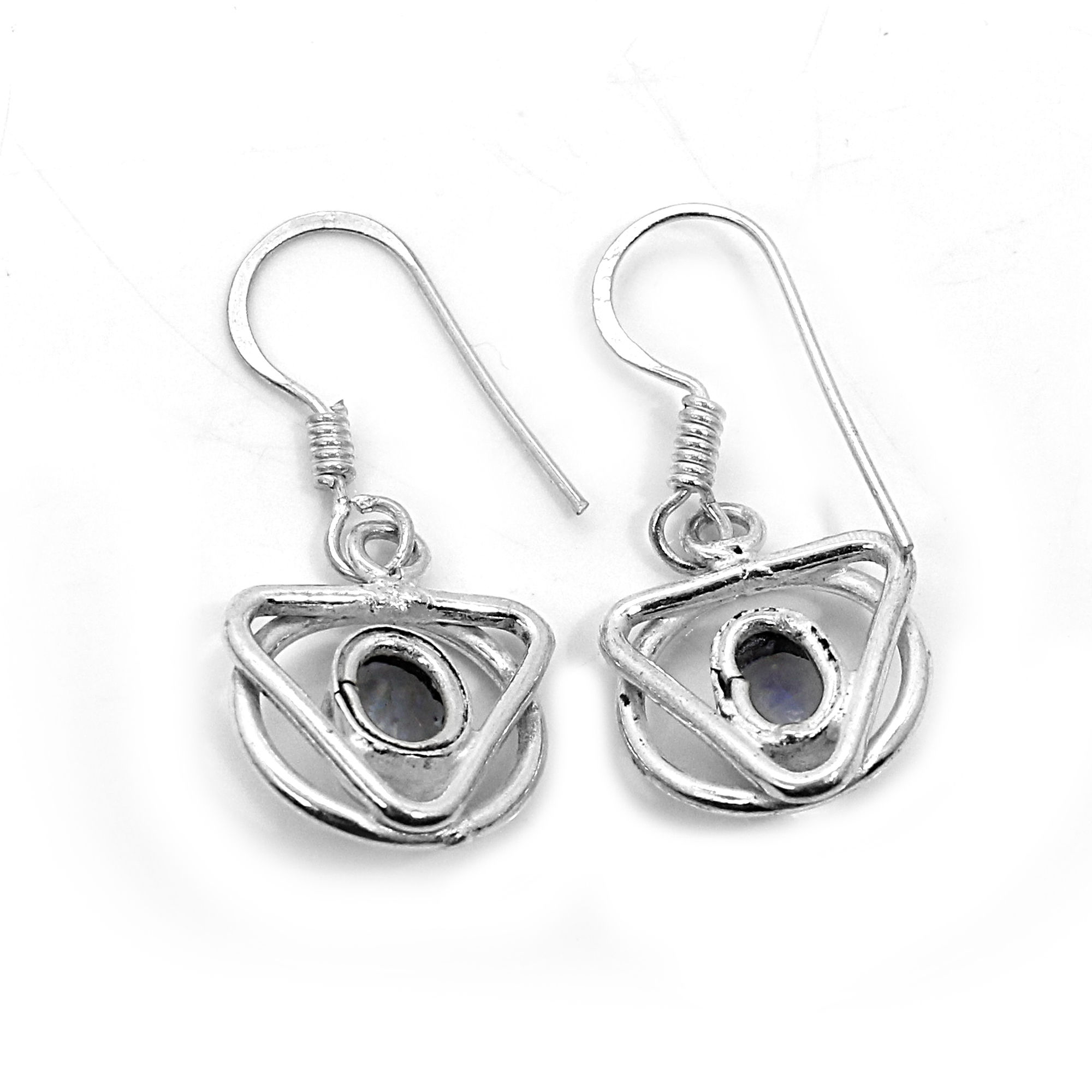 Natural Rainbow Moonstone Silver Earrings