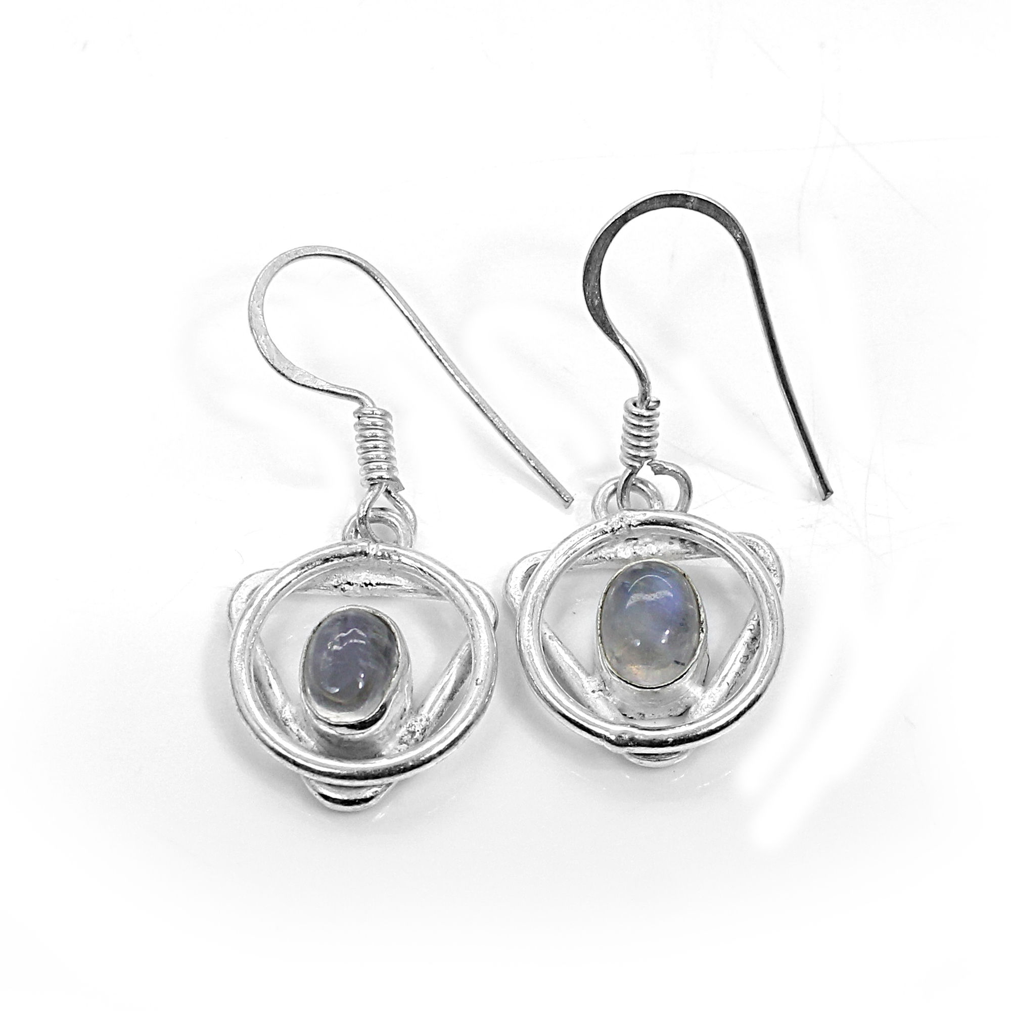 Natural Rainbow Moonstone Silver Earrings