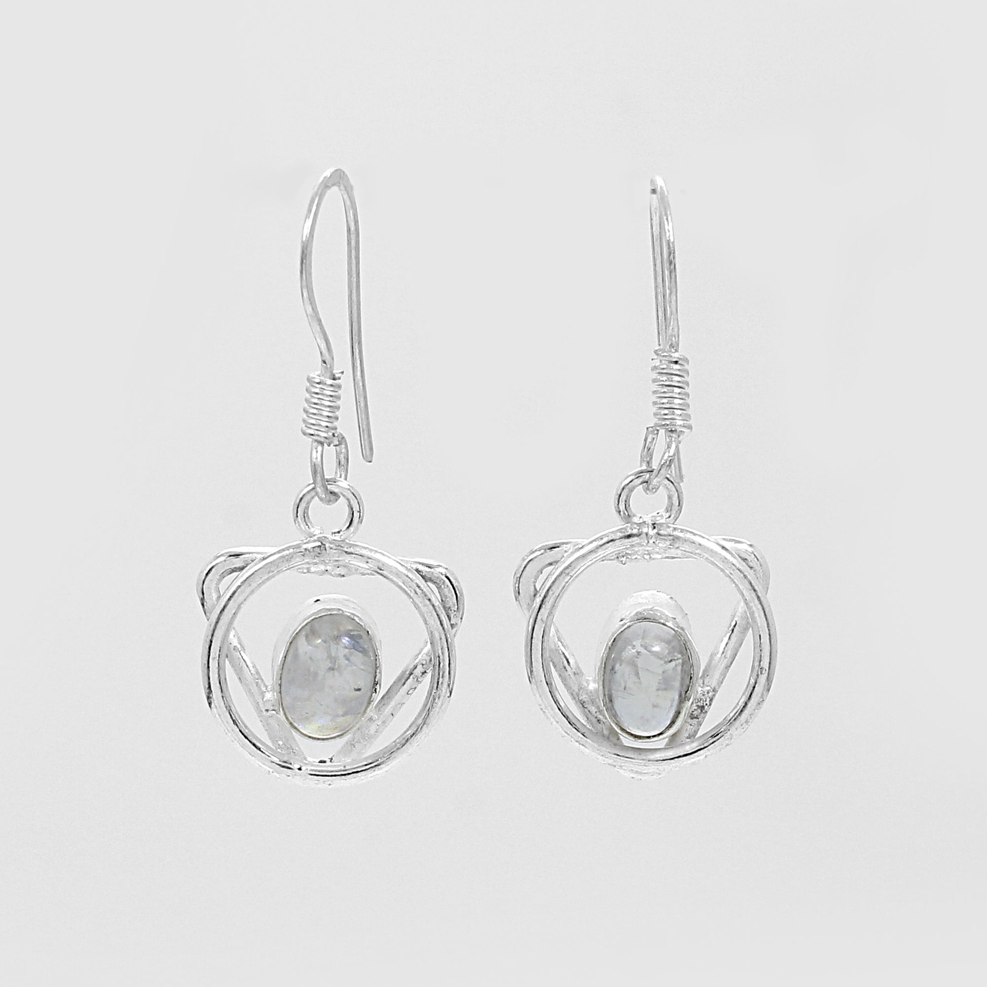 Natural Rainbow Moonstone Silver Earrings