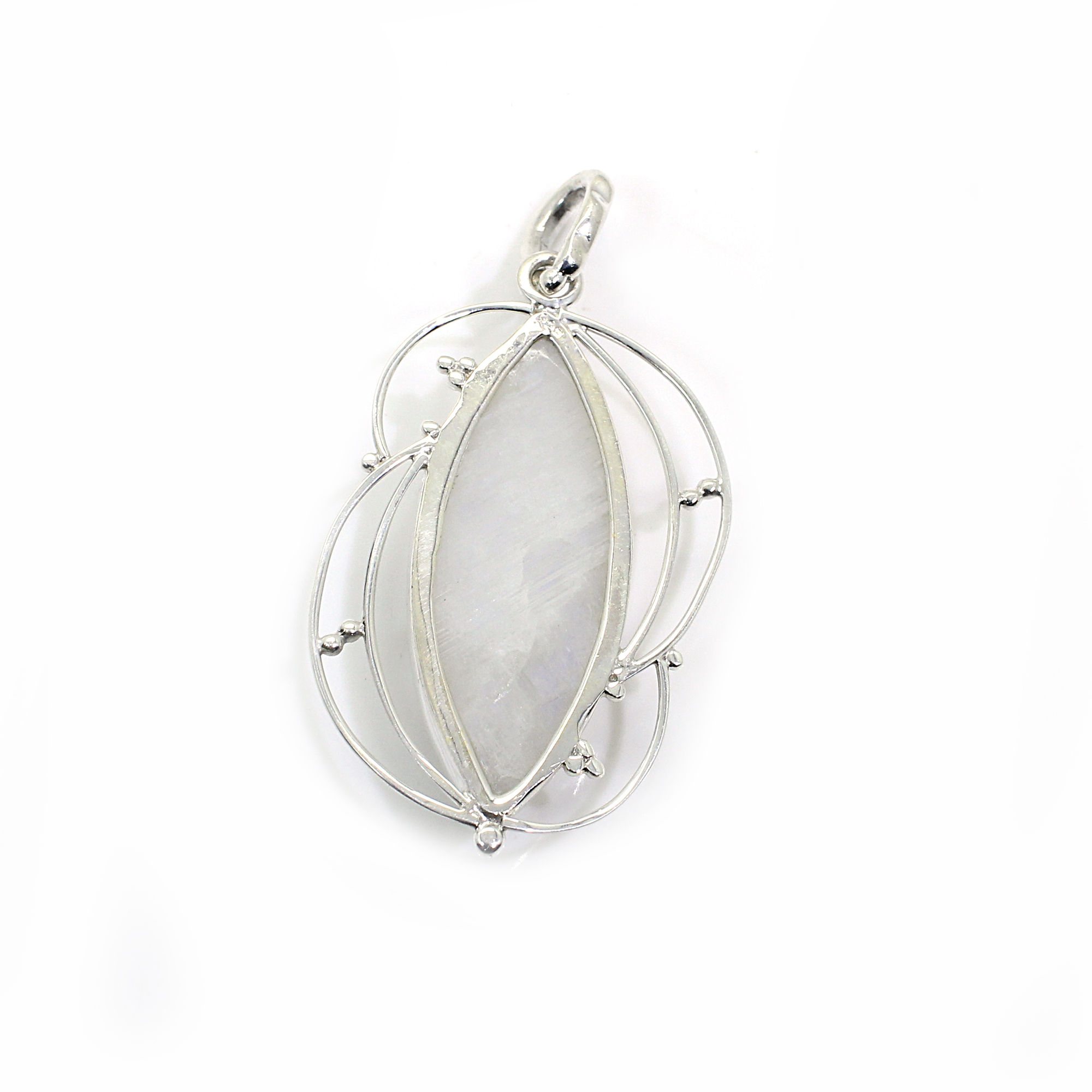 Natural Rainbow Moonstone Silver Filigree Design Pendant