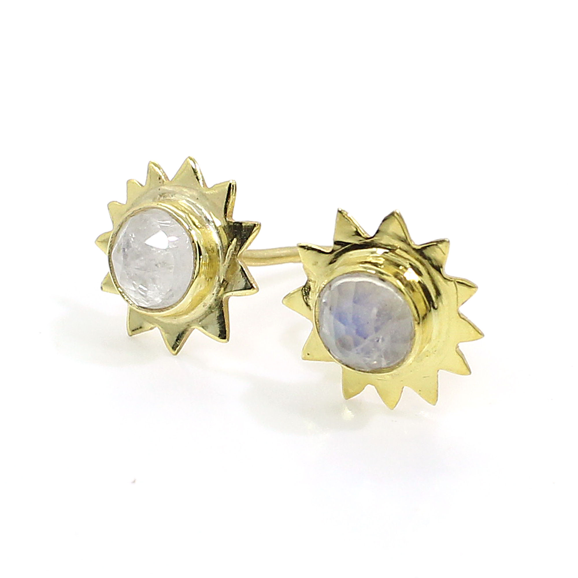 Natural Rainbow Moonstone Sterling Silver Gold Plated Stud Earrings
