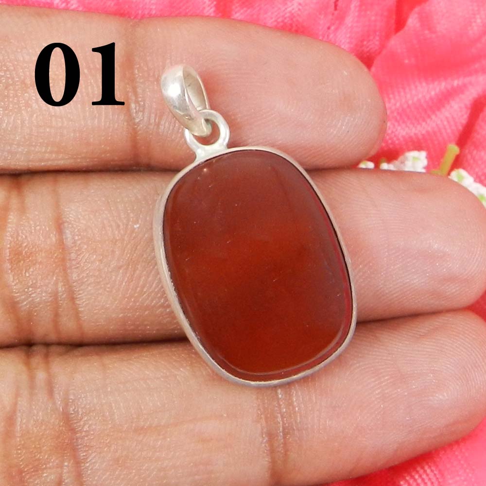 Natural Red Onyx 925 Sterling Silver Designer Bezel Set Pendant