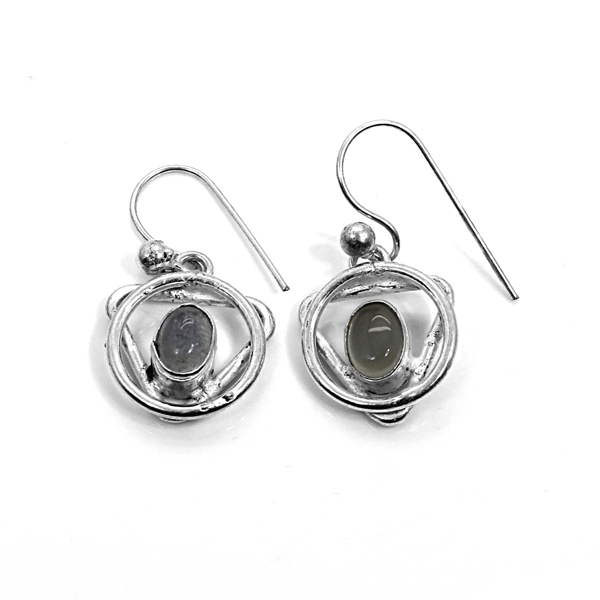 Natural Rose Quartz Designer Silver Dangle Earrings