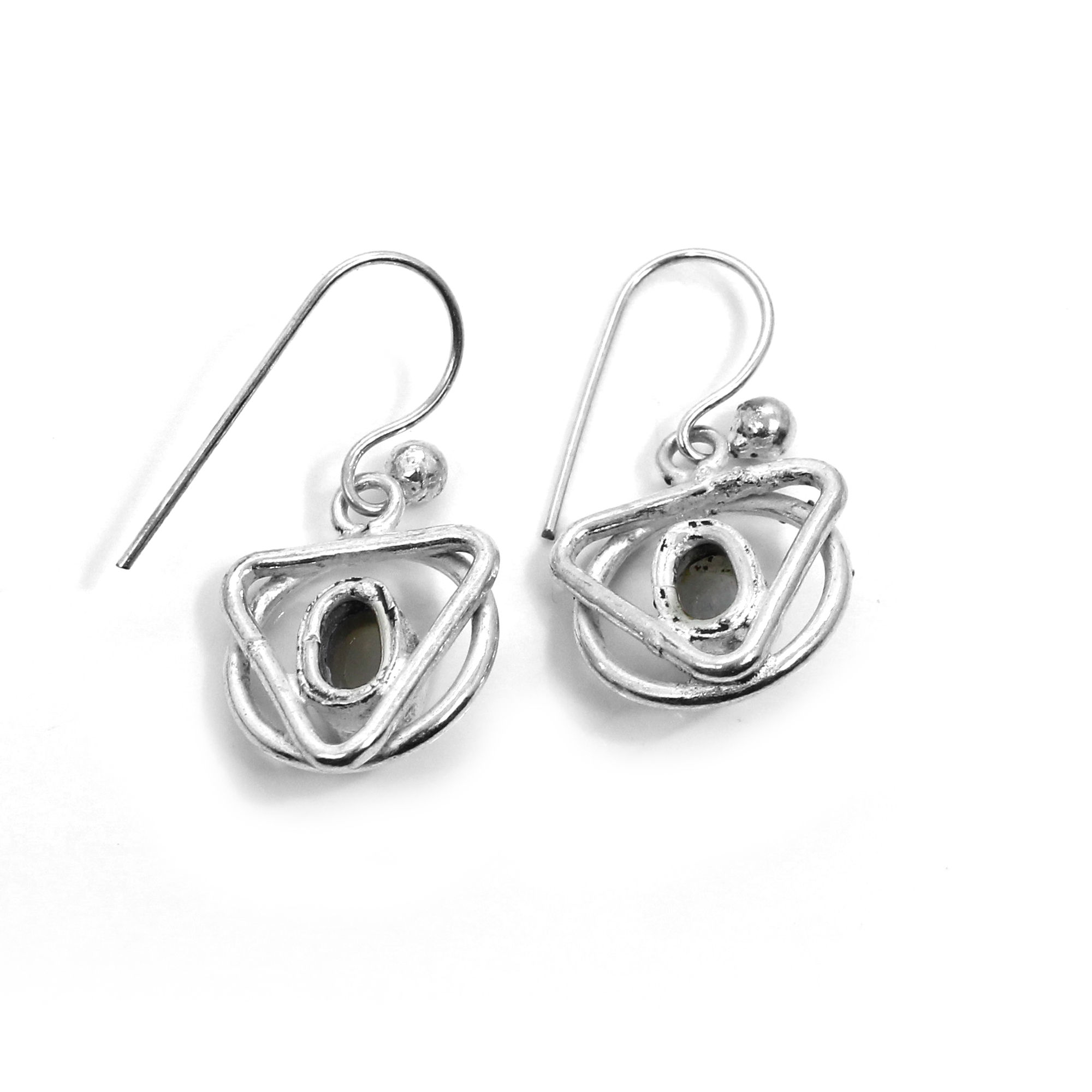Natural Rose Quartz Designer Silver Dangle Earrings