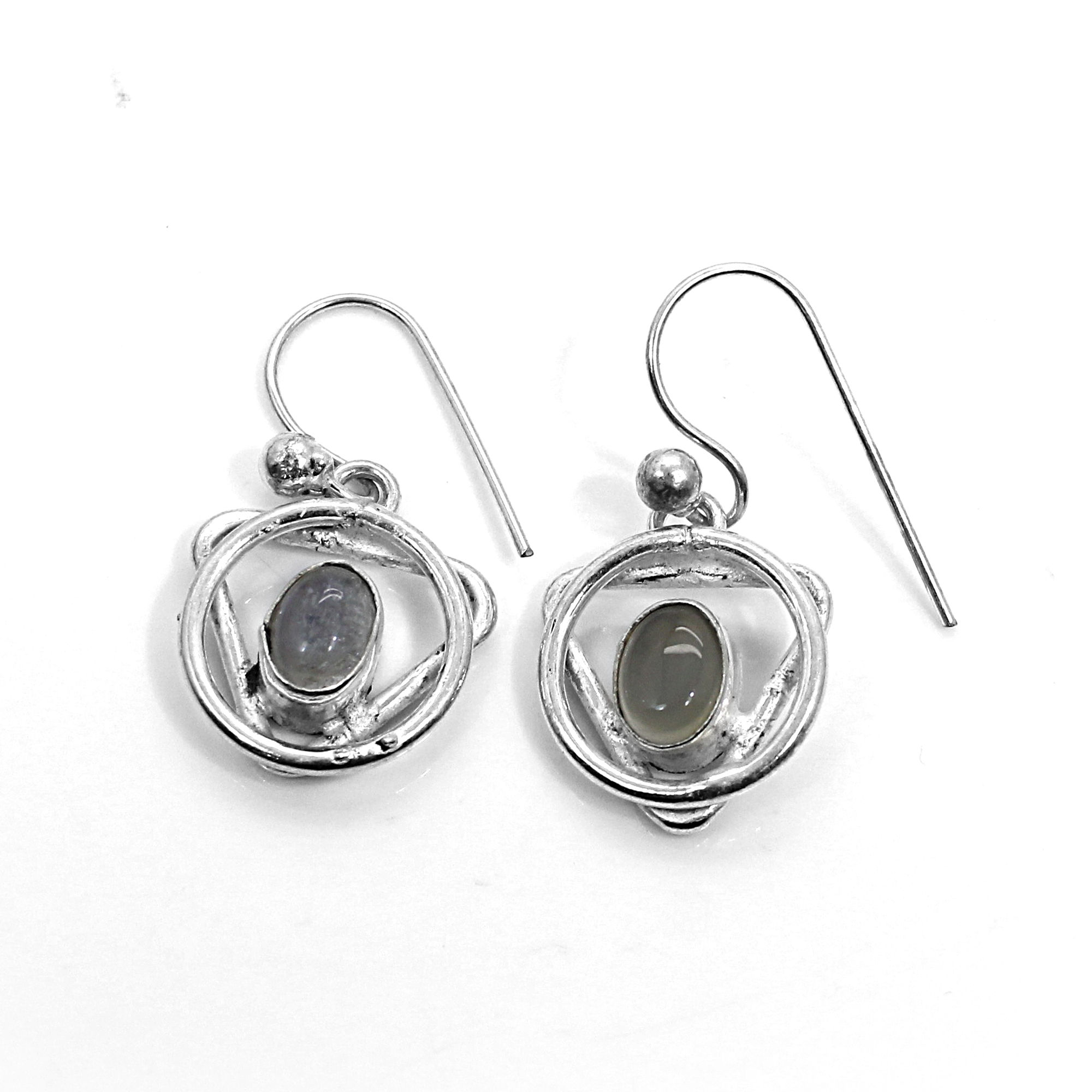 Natural Rose Quartz Designer Silver Dangle Earrings