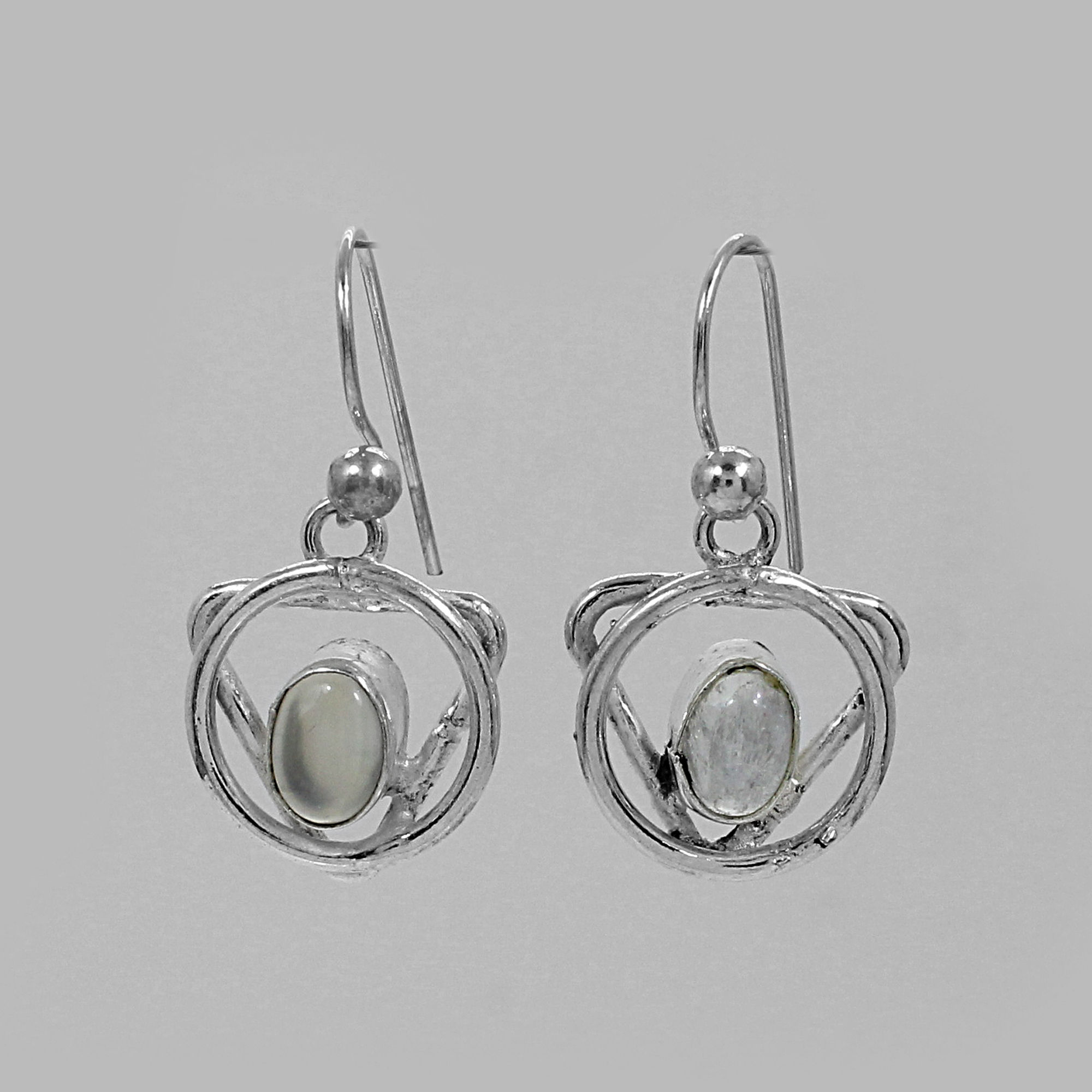 Natural Rose Quartz Designer Silver Dangle Earrings