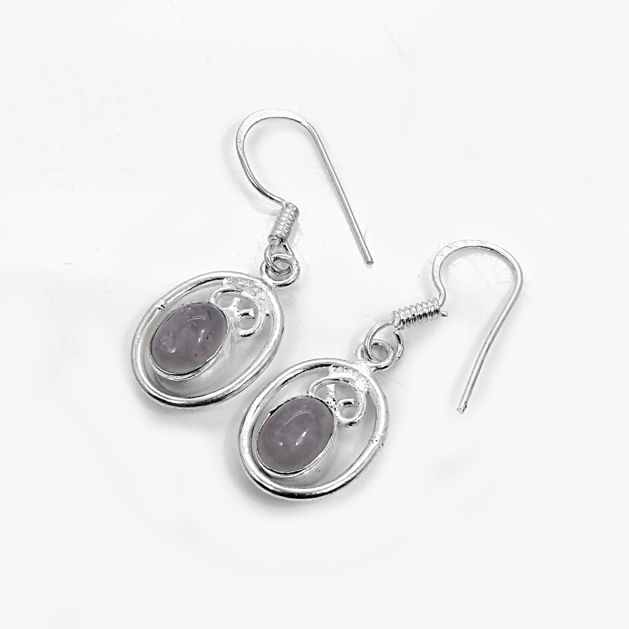 Natural Rose Quartz Silver Dangle Earrings