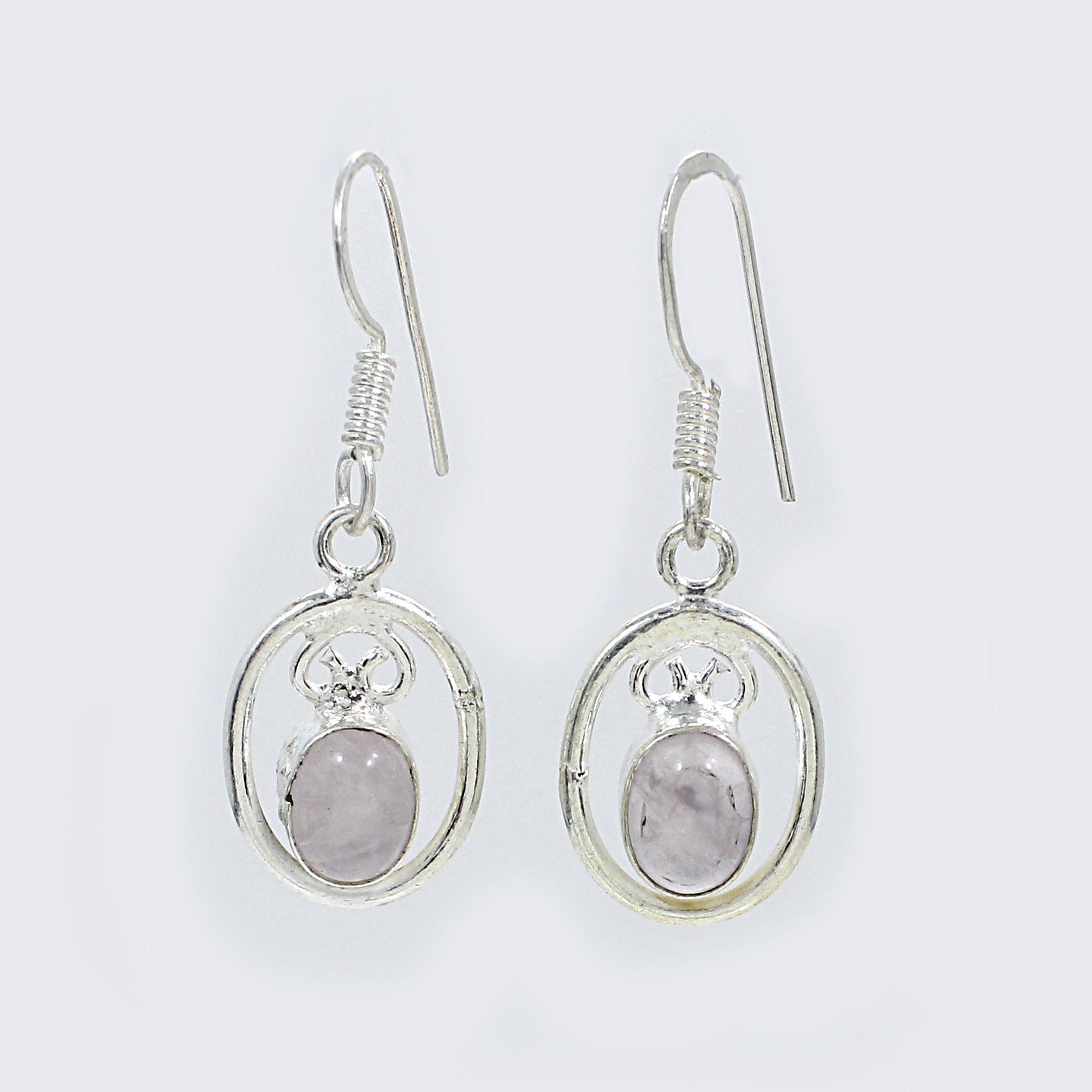 Natural Rose Quartz Silver Dangle Earrings