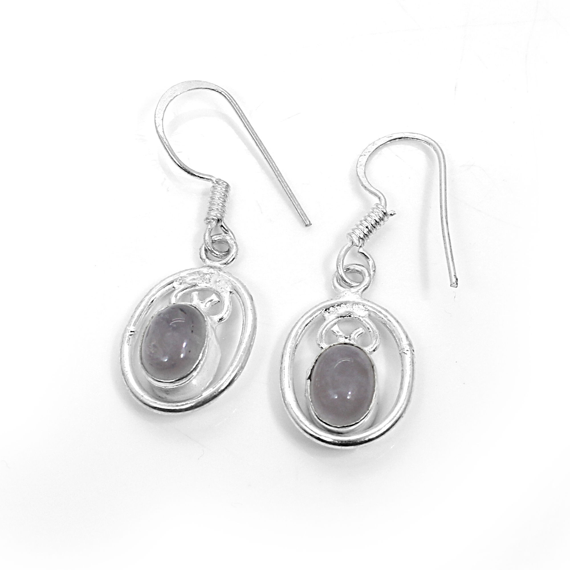 Natural Rose Quartz Silver Dangle Earrings