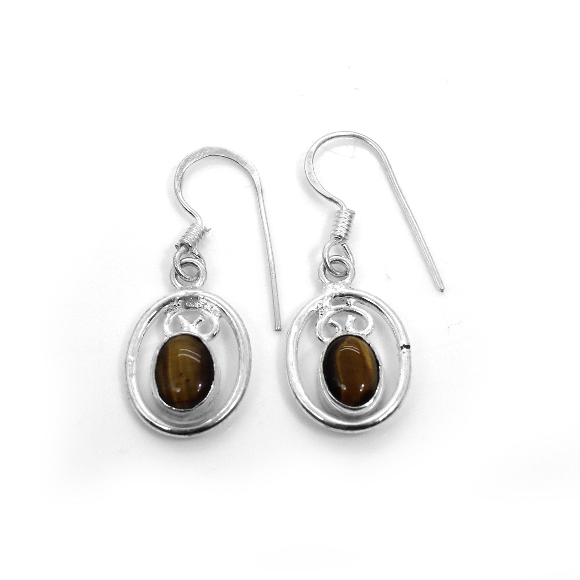 Natural Tiger Eye Silver Dangle Earrings