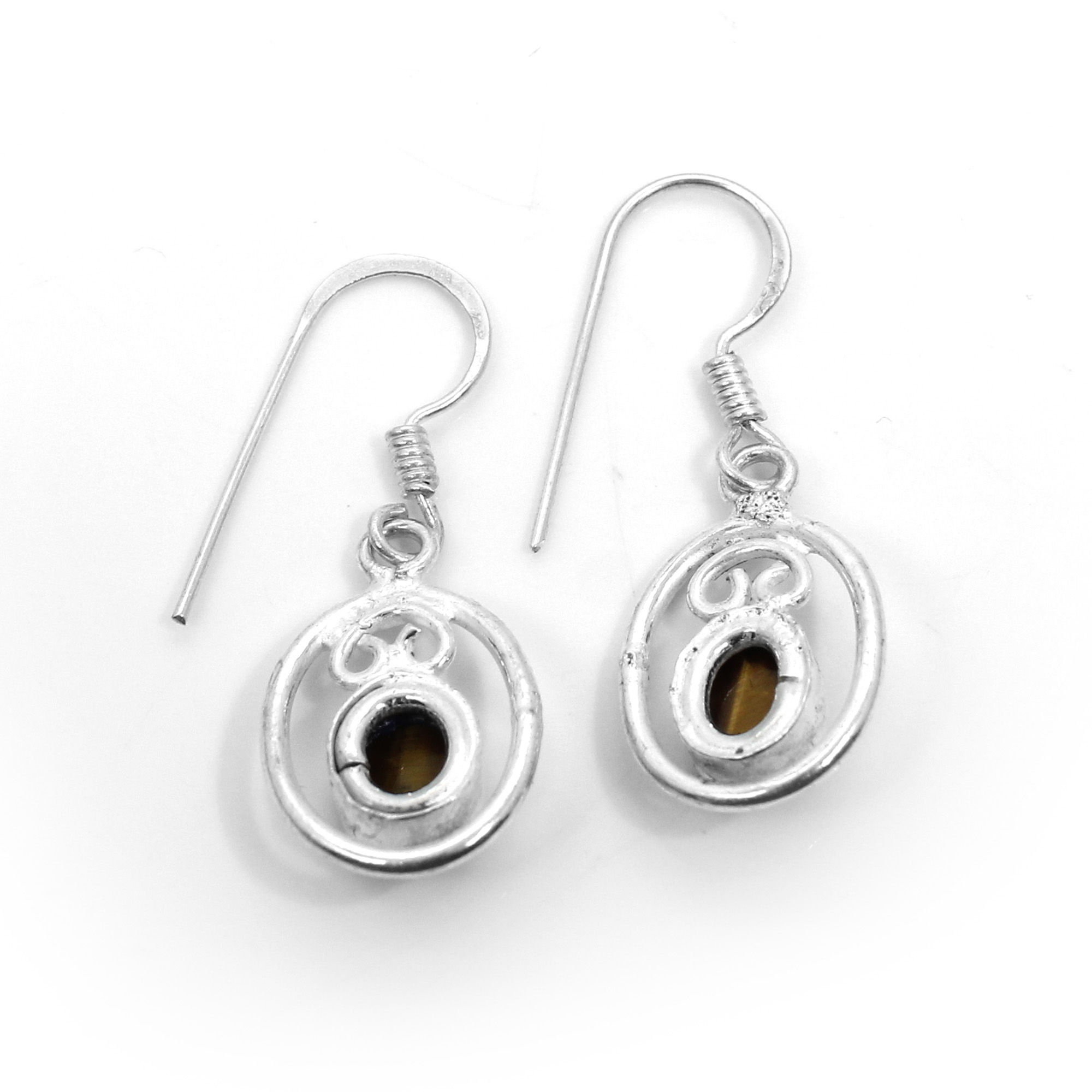Natural Tiger Eye Silver Dangle Earrings