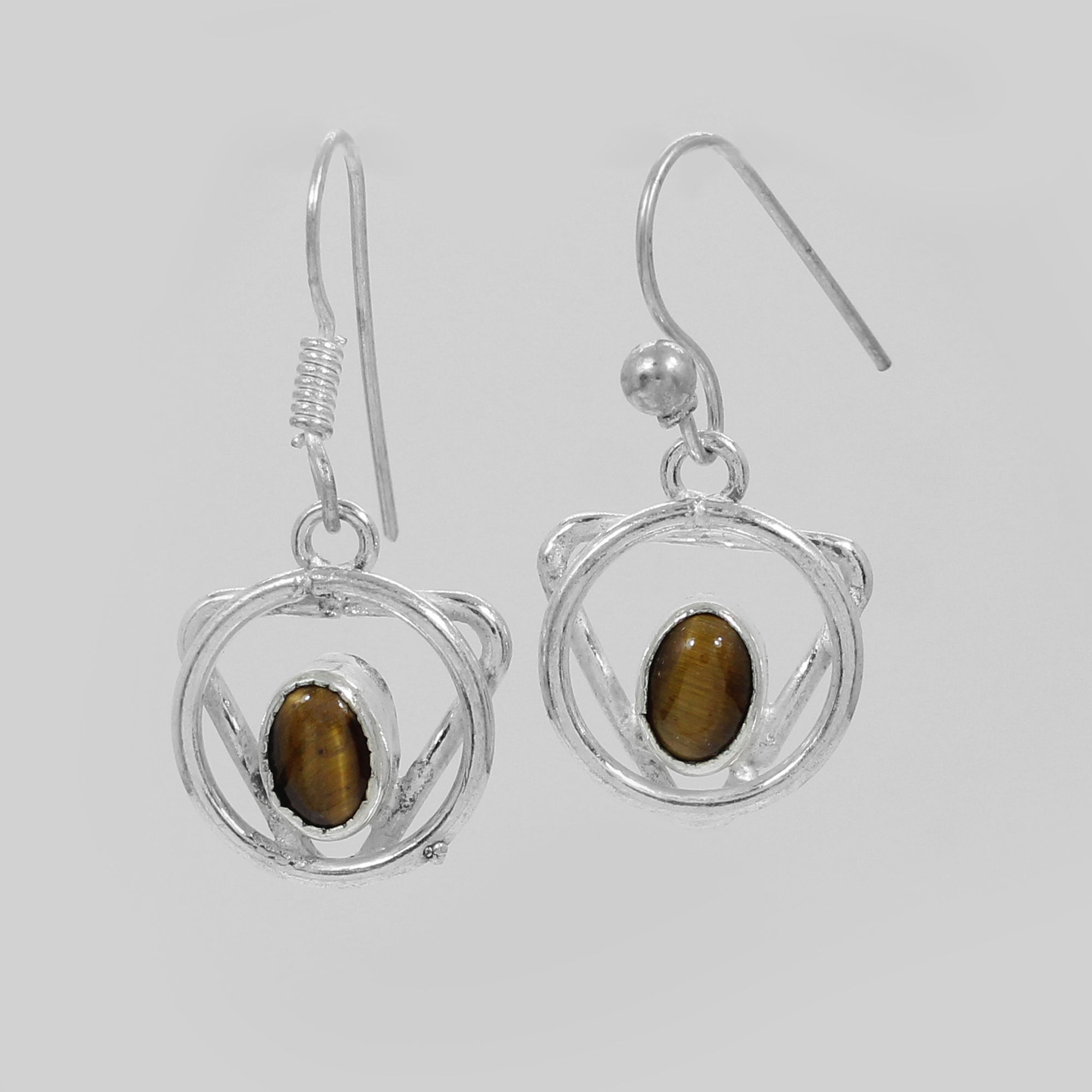 Natural Tiger Eye Silver Earrings