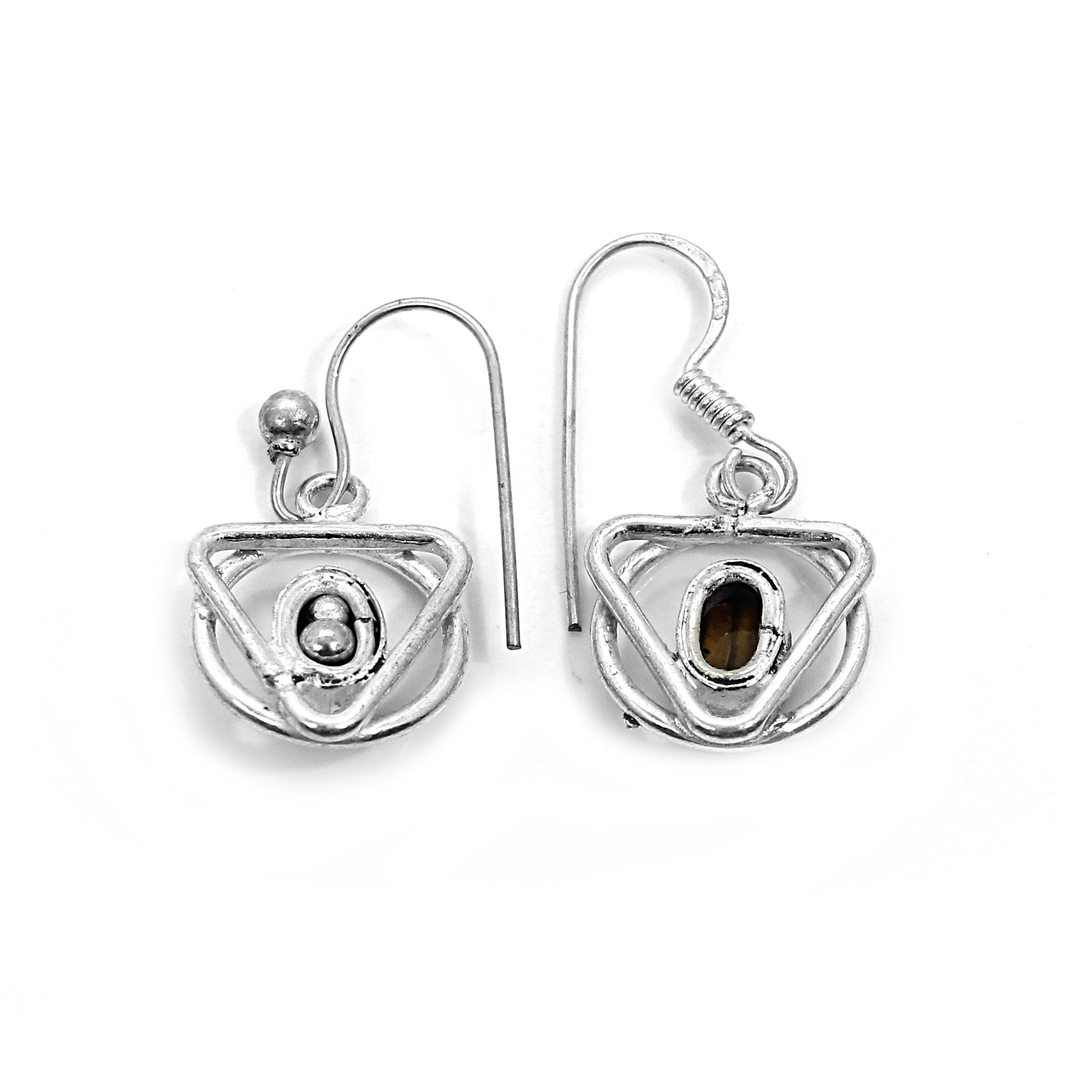 Natural Tiger Eye Silver Earrings