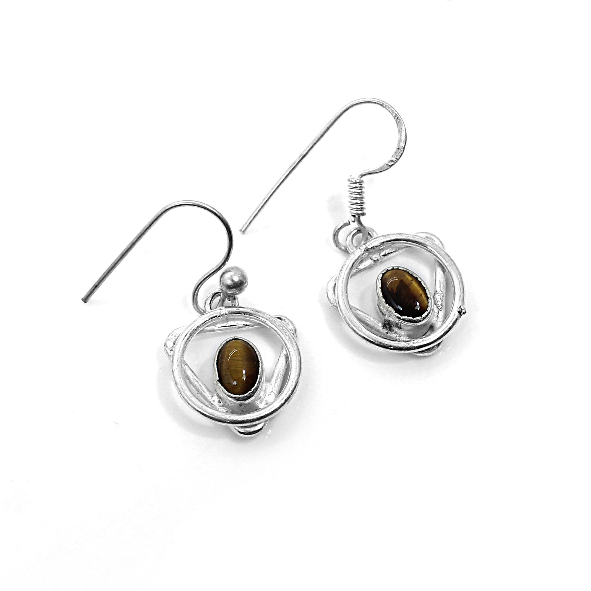 Natural Tiger Eye Silver Earrings