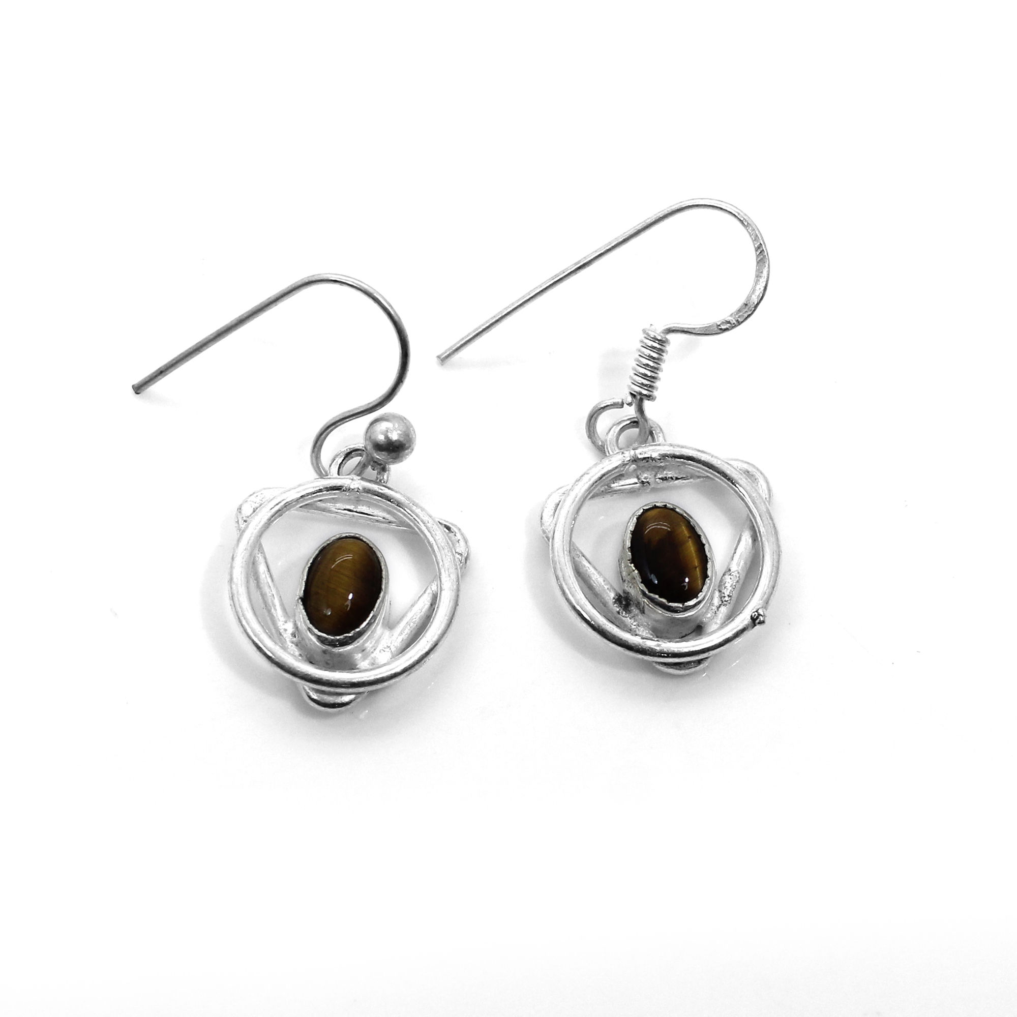 Natural Tiger Eye Silver Earrings