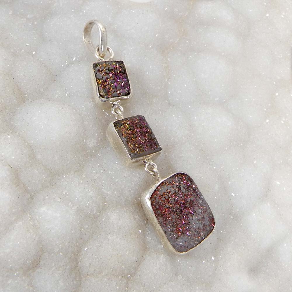 Natural Titanium Druzy 925 Sterling Silver Bezel Set Pendant