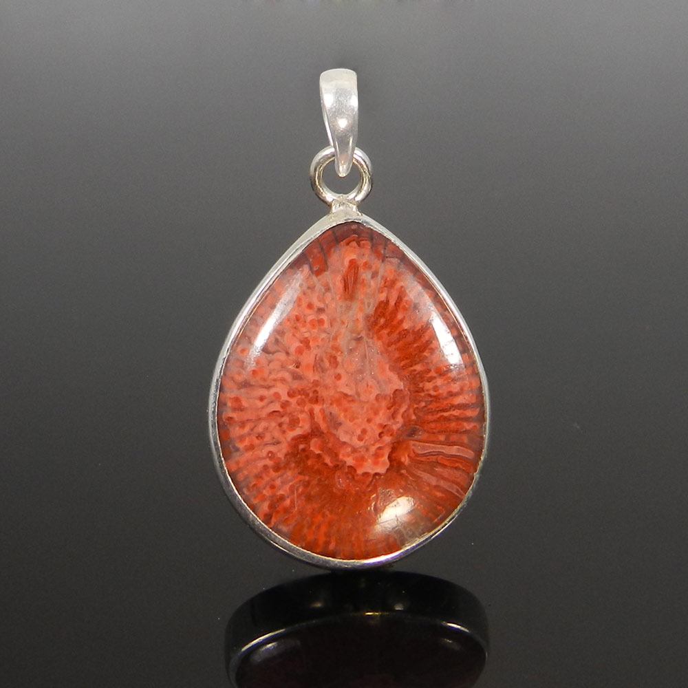 Natural Utah Coral 925 Sterling Silver Designer Bezel Set Pendant