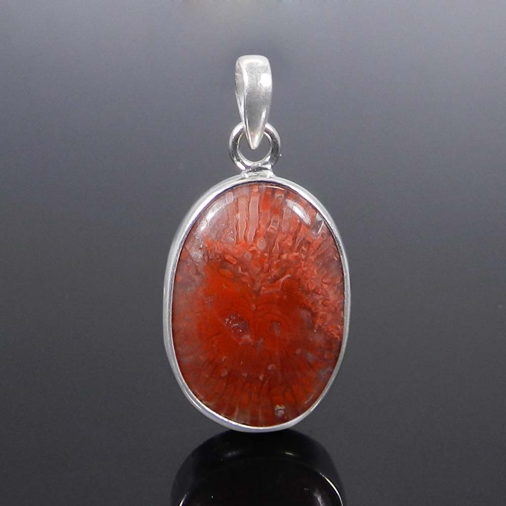 Natural Utah Coral 925 Sterling Silver Designer Bezel Set Pendant