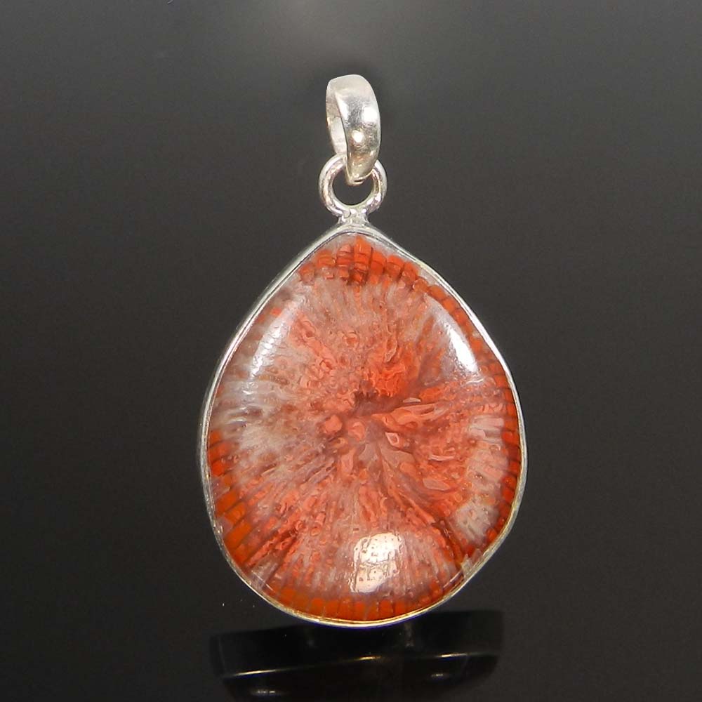 Natural Utah Coral 925 Sterling Silver Designer Bezel Set Pendant