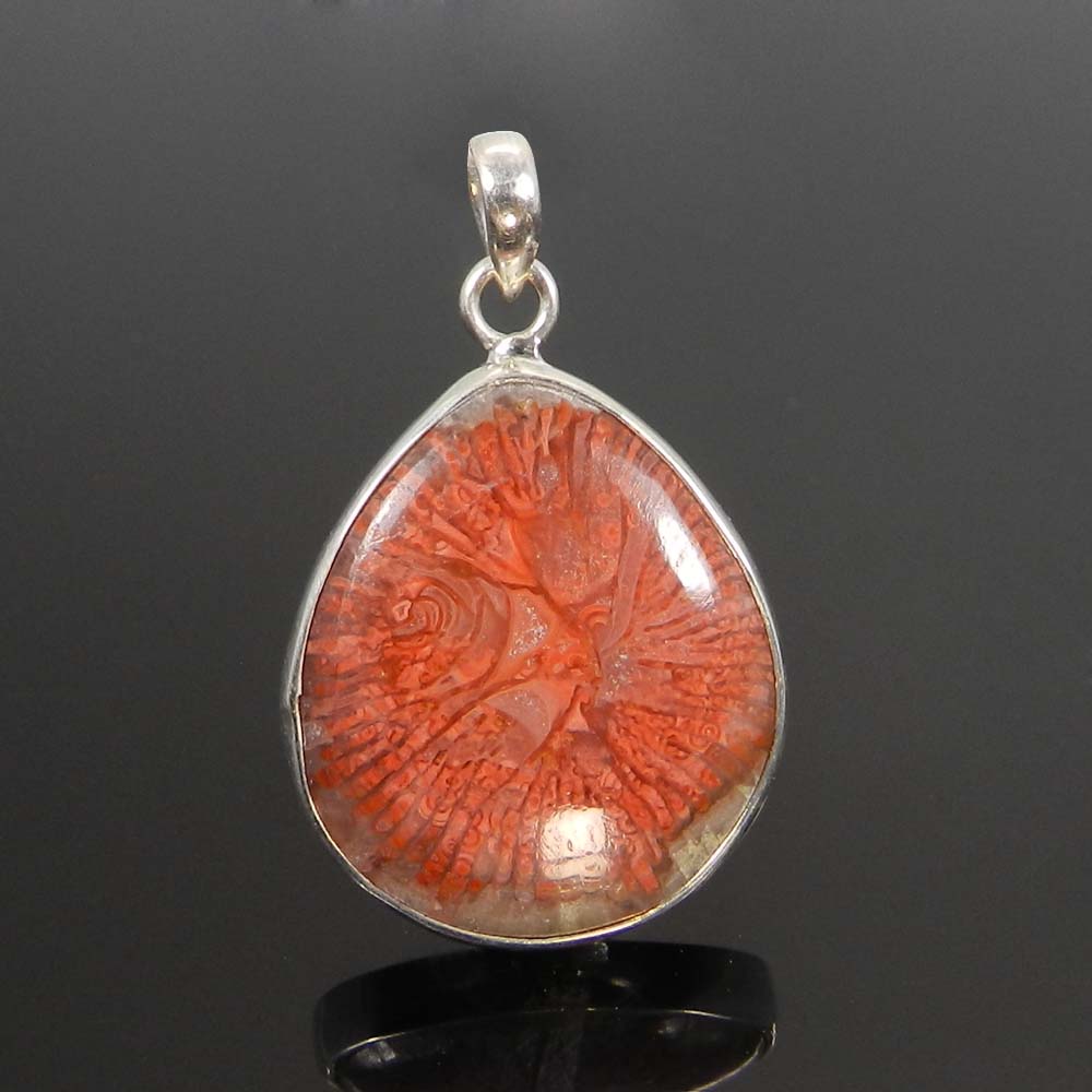 Natural Utah Coral 925 Sterling Silver Designer Bezel Set Pendant