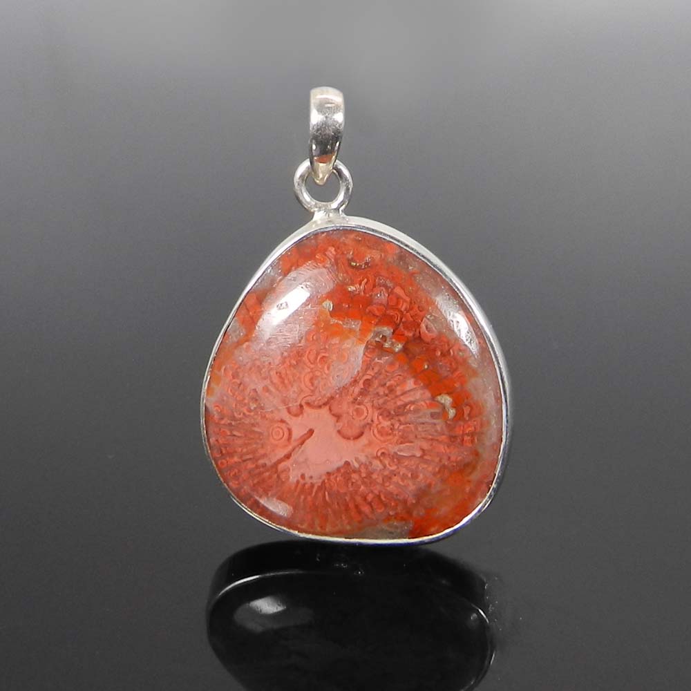 Natural Utah Coral 925 Sterling Silver Designer Bezel Set Pendant