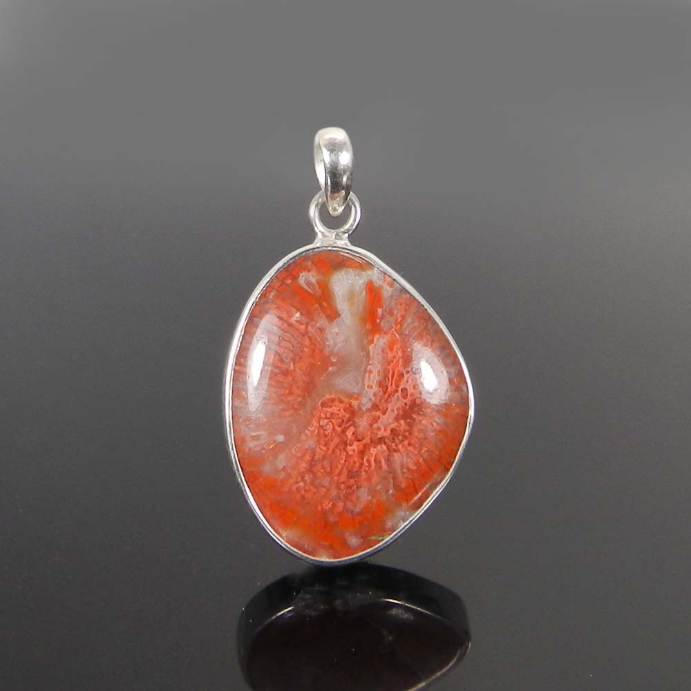 Natural Utah Coral 925 Sterling Silver Designer Bezel Set Pendant