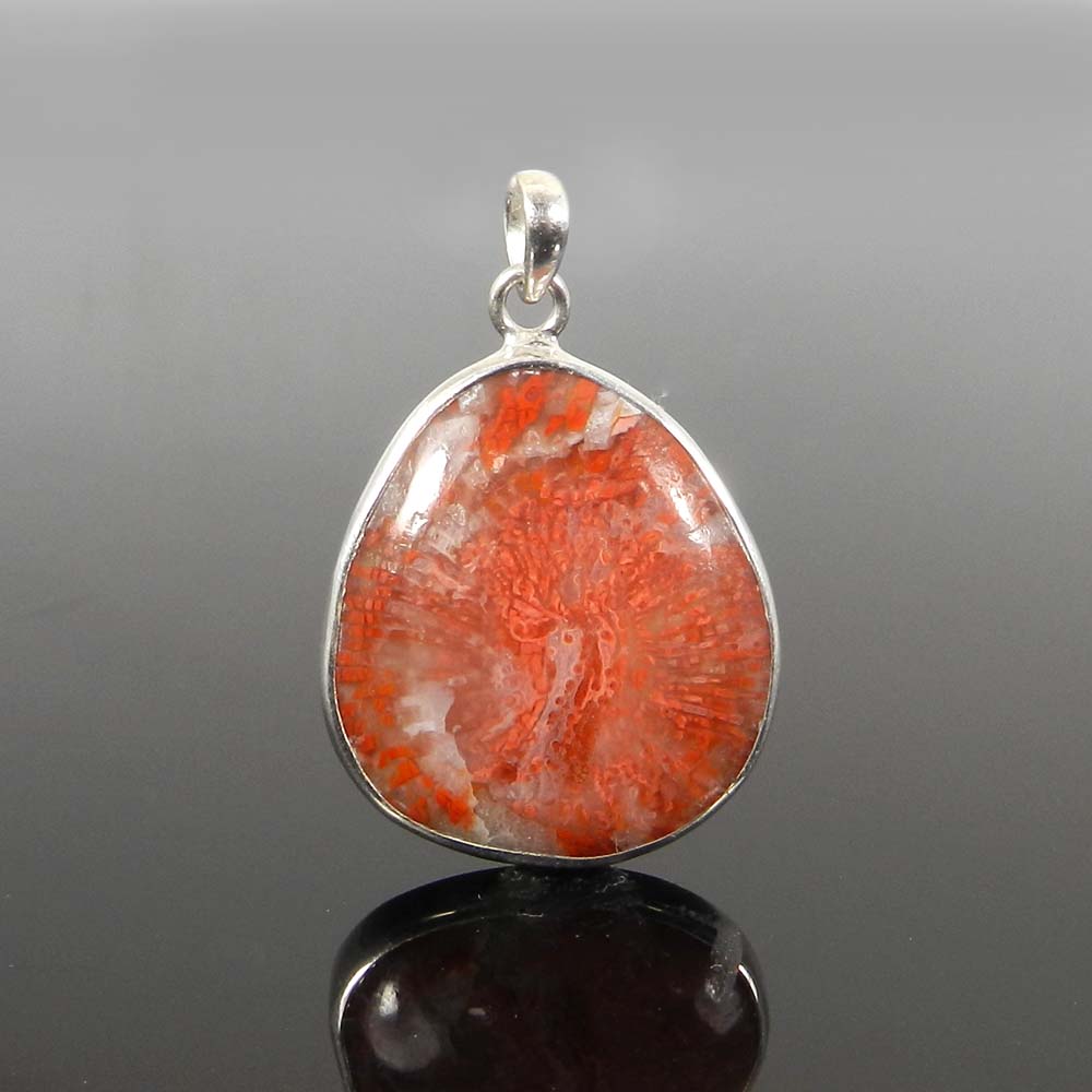 Natural Utah Coral 925 Sterling Silver Designer Bezel Set Pendant