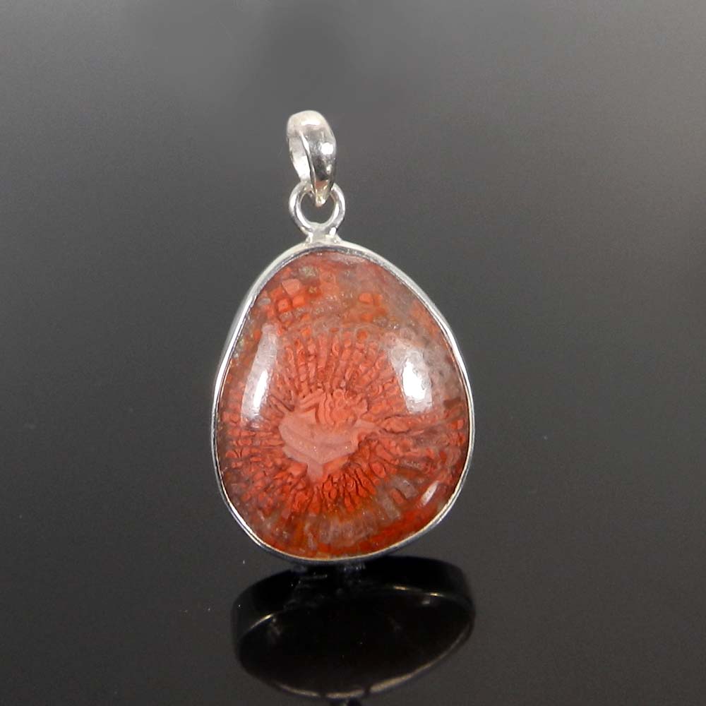 Natural Utah Coral 925 Sterling Silver Designer Bezel Set Pendant