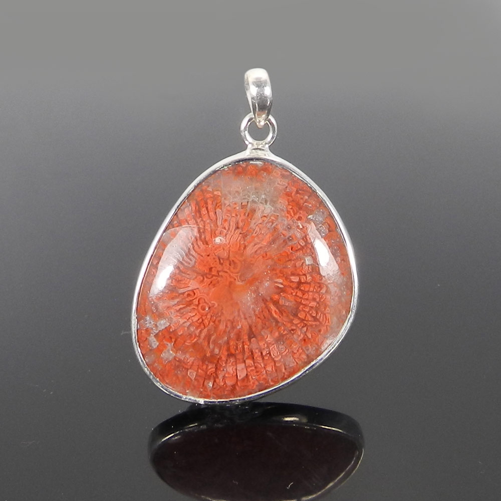 Natural Utah Coral 925 Sterling Silver Designer Bezel Set Pendant