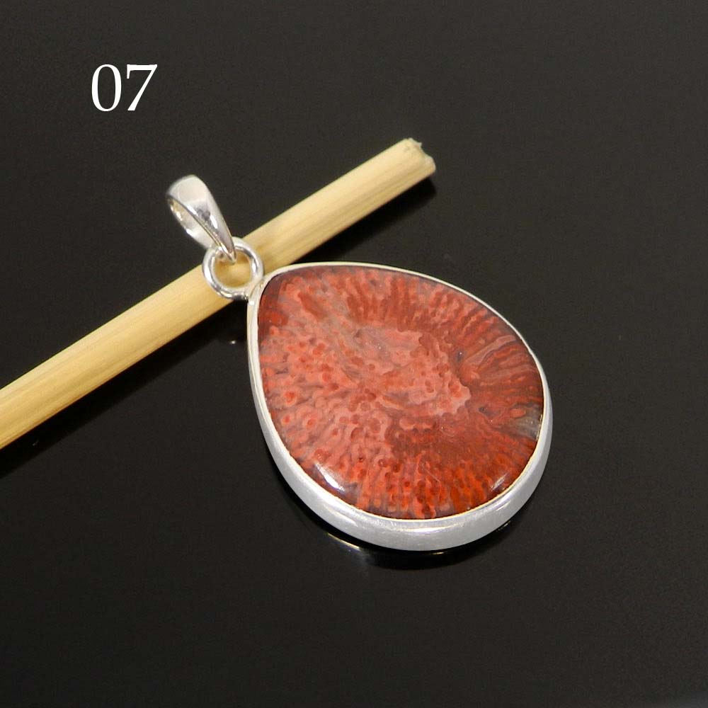 Natural Utah Coral 925 Sterling Silver Designer Bezel Set Pendant