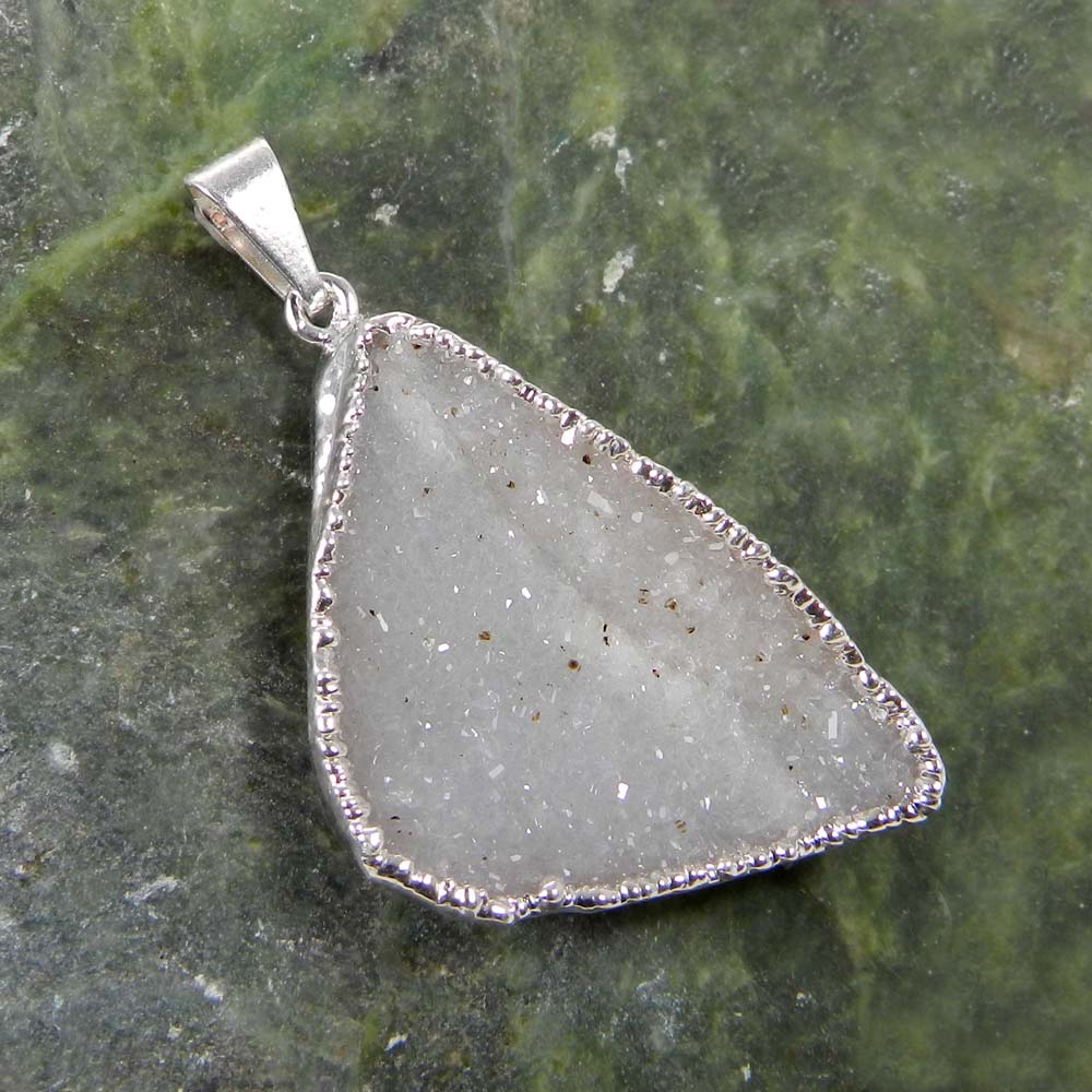 Natural White Druzy Silver Electroplated Designer Pendant