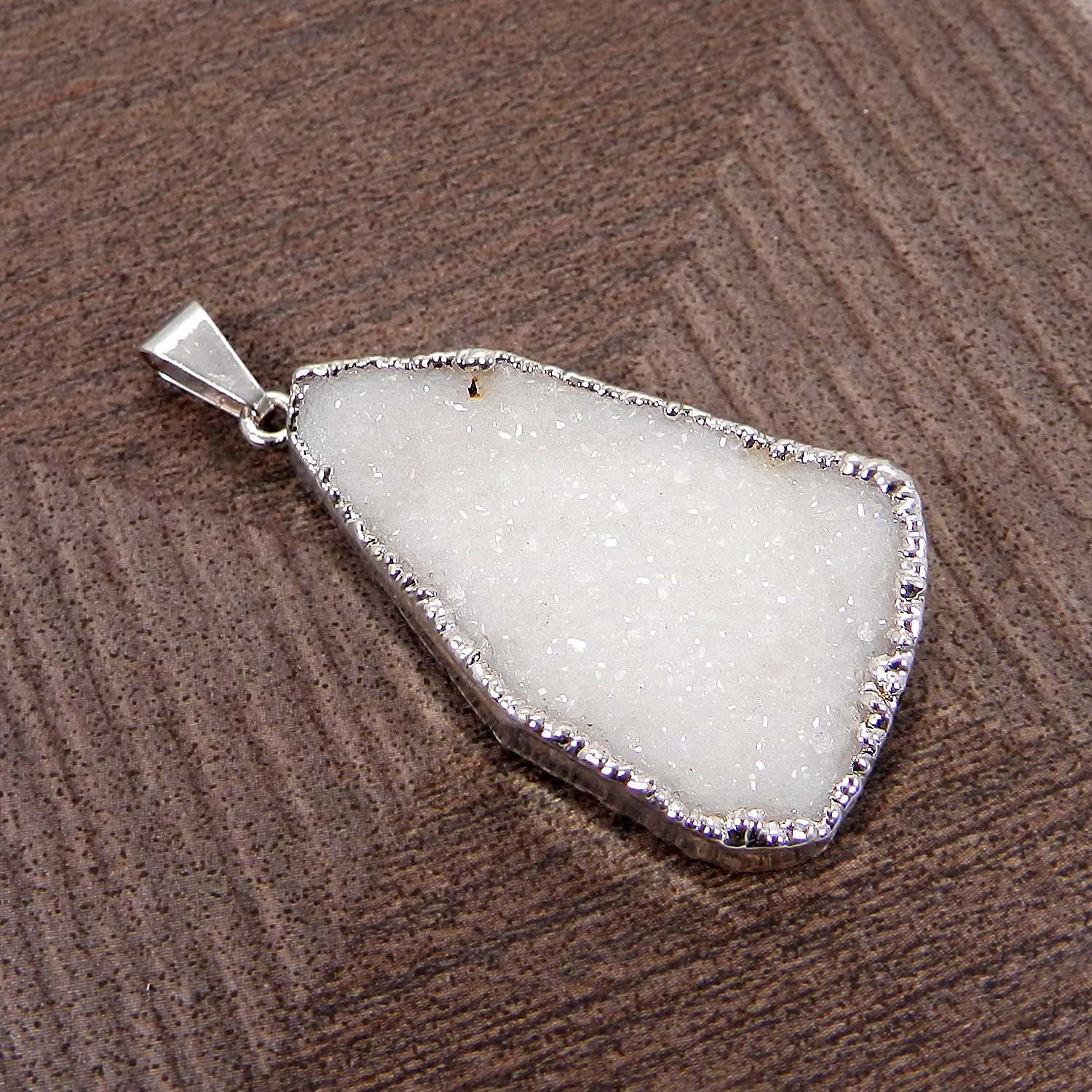Natural White Druzy Silver Electroplated Designer Pendant