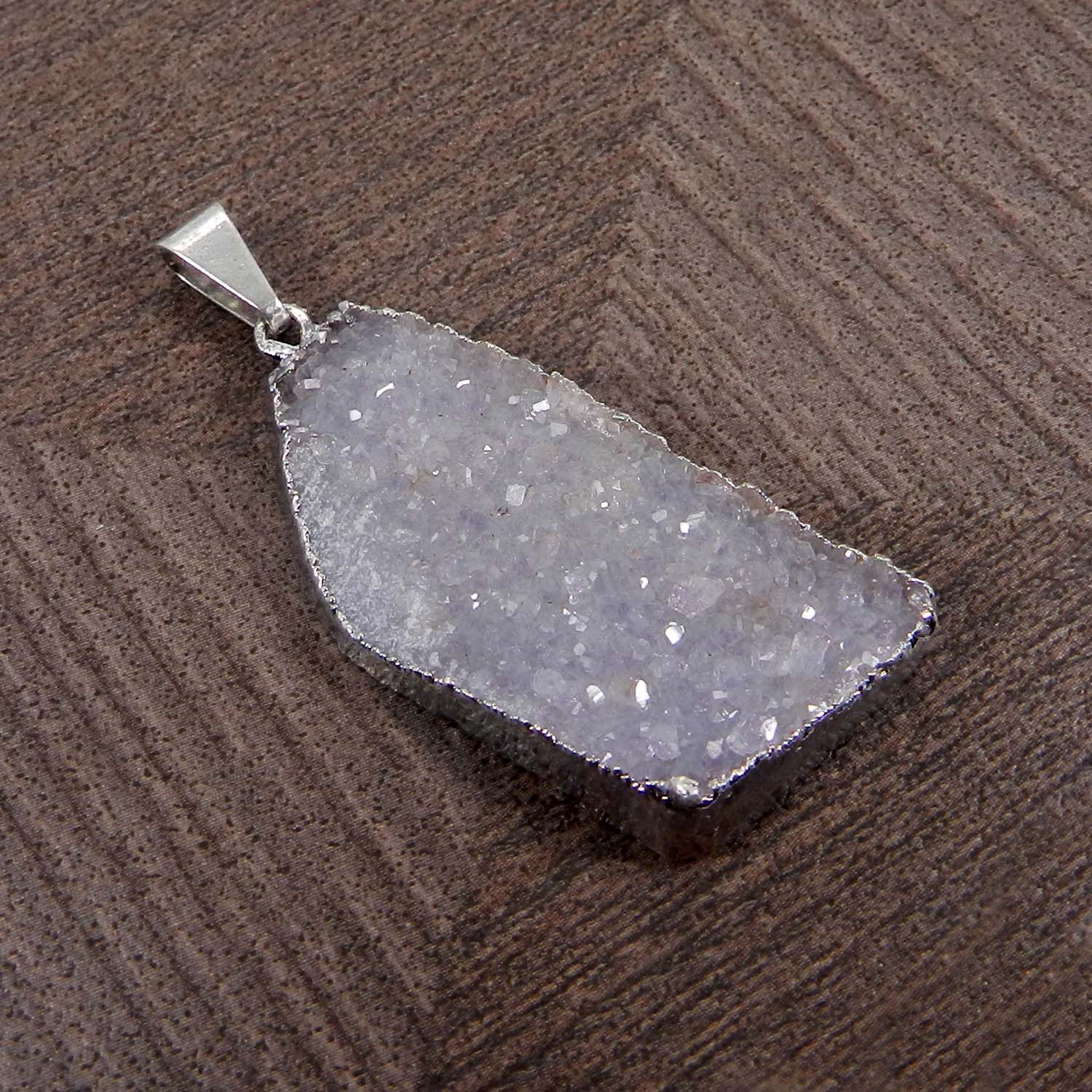 Natural White Druzy Silver Electroplated Designer Pendant