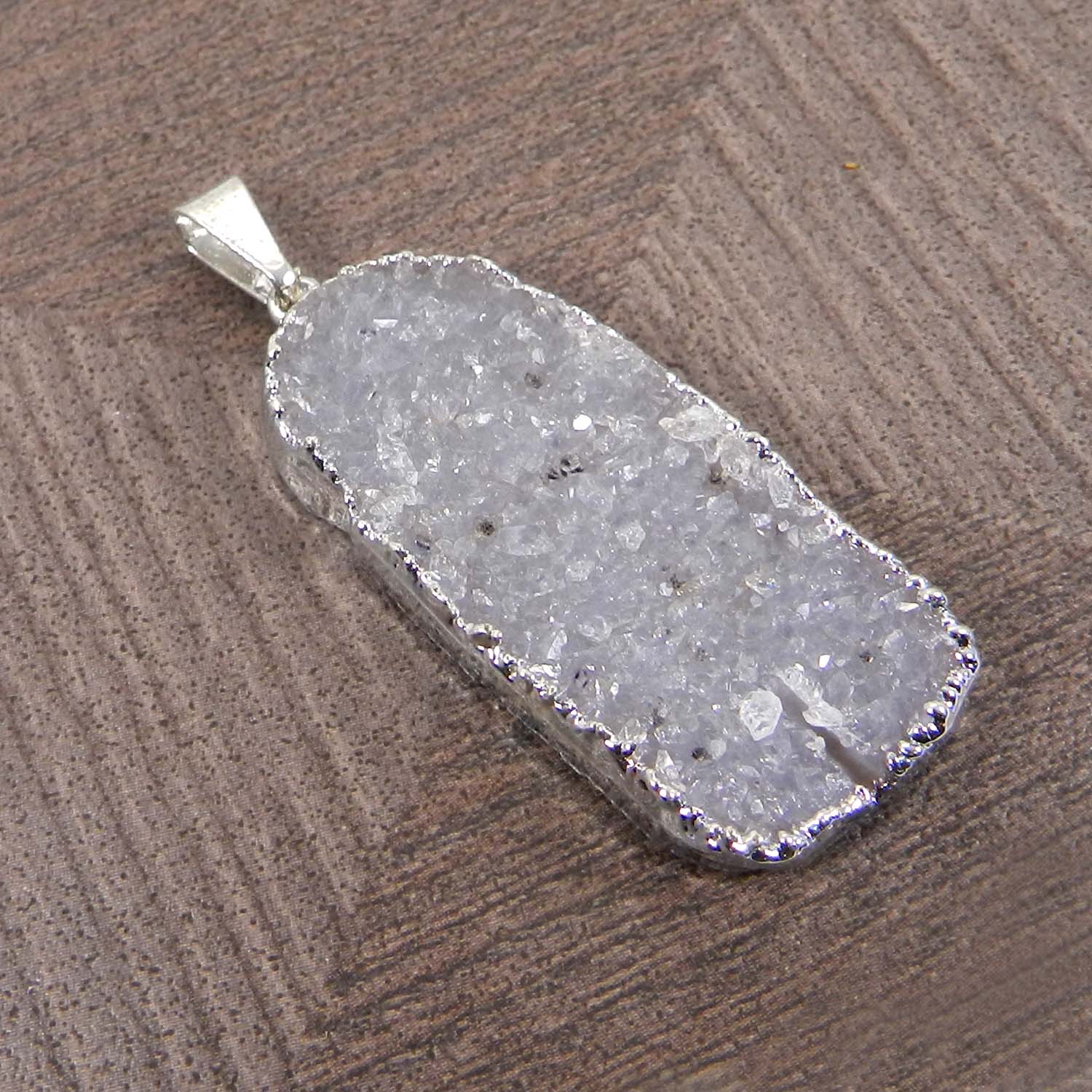 Natural White Druzy Silver Electroplated Designer Pendant