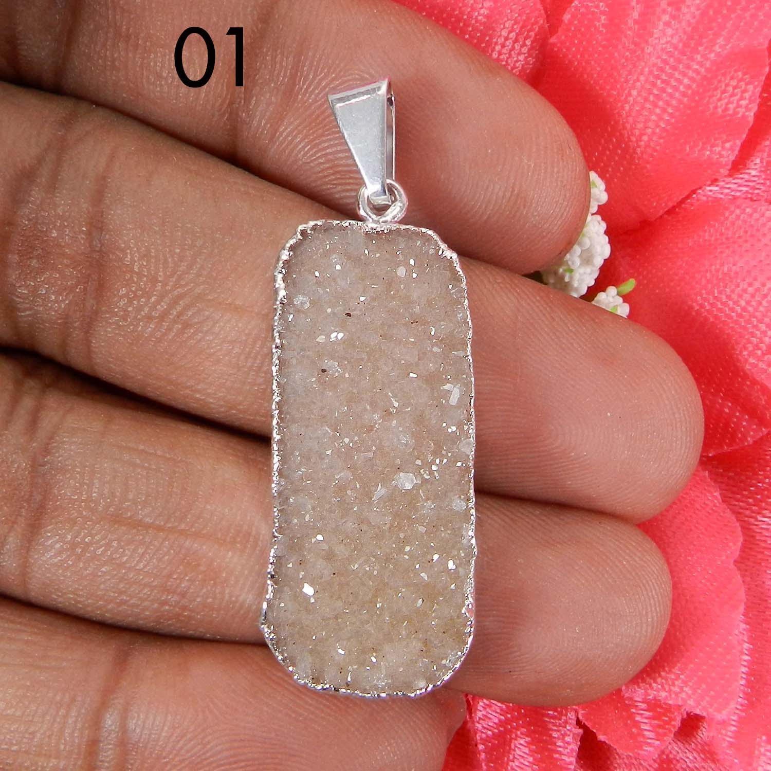 Natural White Druzy Silver Electroplated Designer Pendant