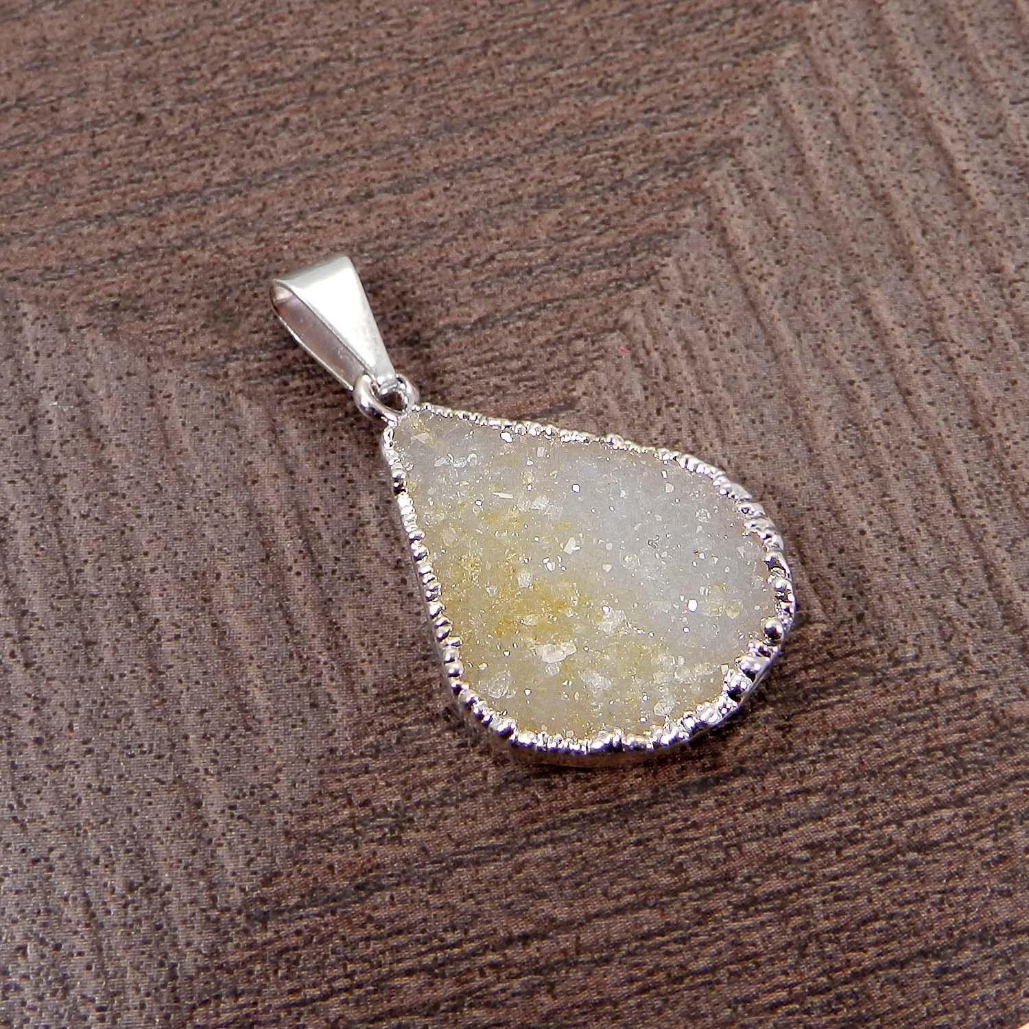 Natural White Druzy Silver Electroplated Designer Pendant