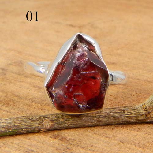 New Designer Collection Natural Rough Garnet Gemstone Ring Solid 925 Sterling Silver Ring Charm Statement Ring